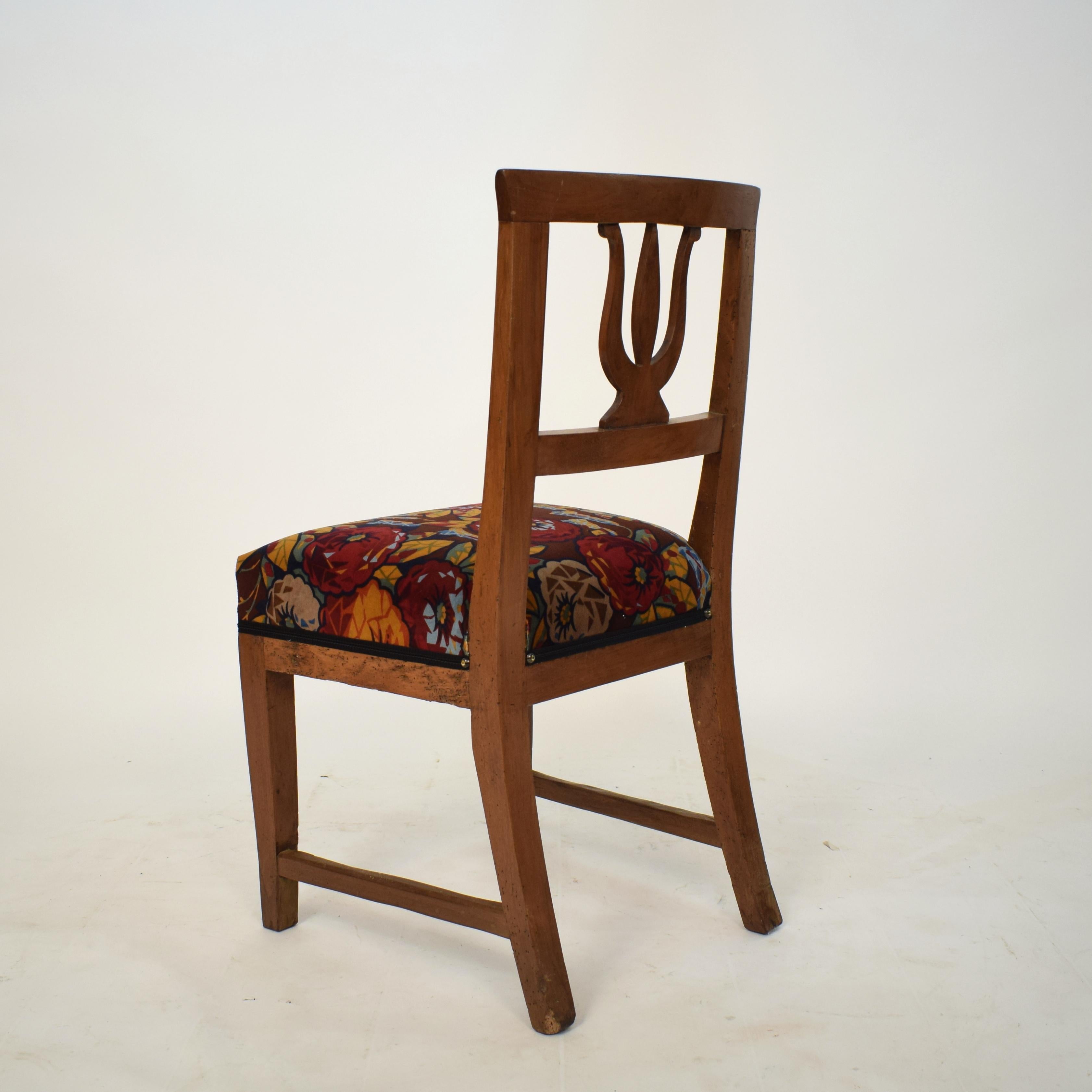 19th Century Brown Walnut Italian Upholstered Biedermeier Side Chair, 1820 4