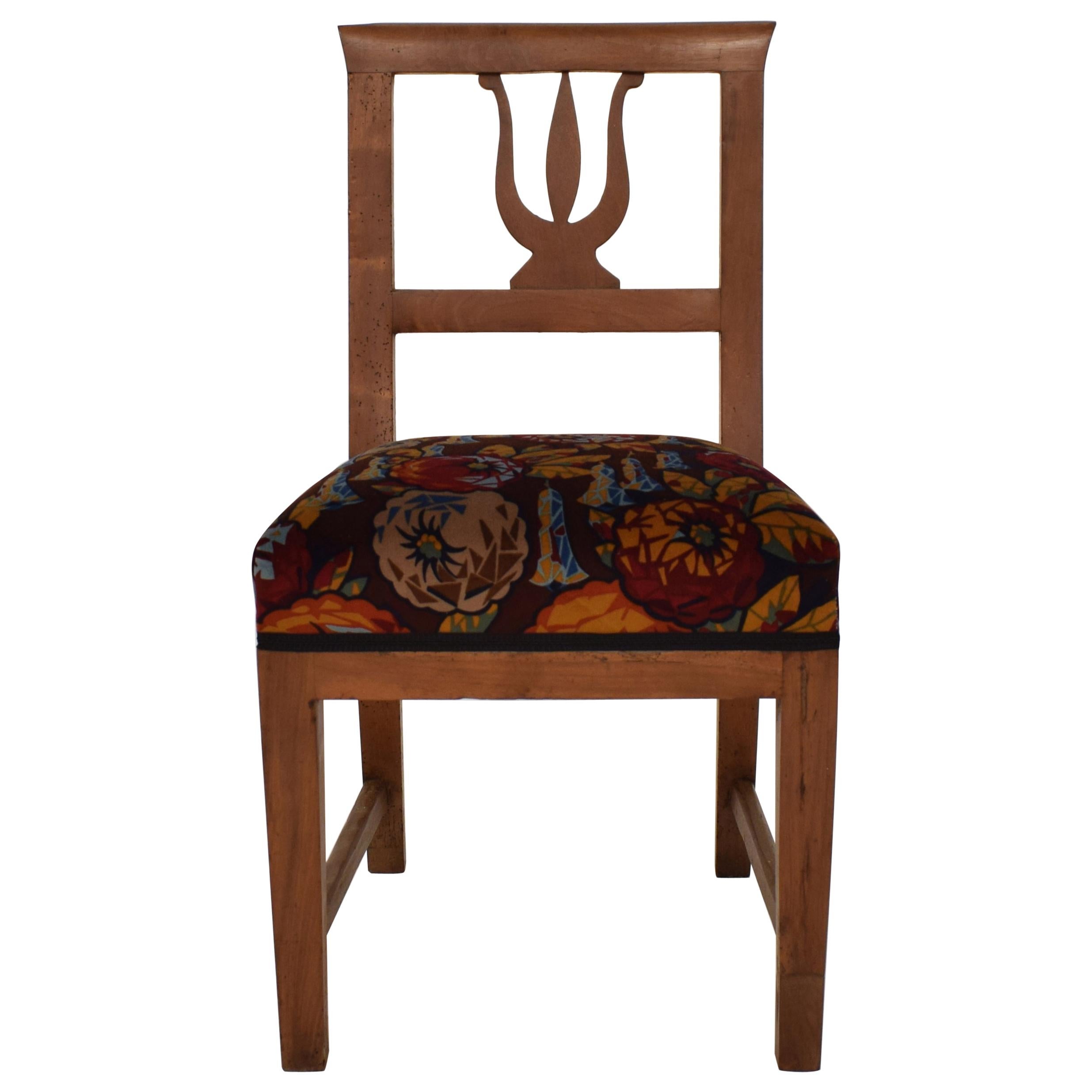 19th Century Brown Walnut Italian Upholstered Biedermeier Side Chair, 1820