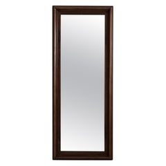 19th Century Brown Wood Floor Mirror, French Glass Detailing, Antique