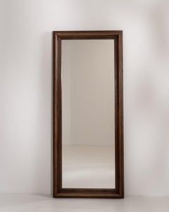 19th Century Brown Wood Floor Mirror with French Glass Detailing