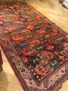 19th Century Brown Yellow Blue Gul Karakalpak Uzbekistan Antique Rug, Ca 1890