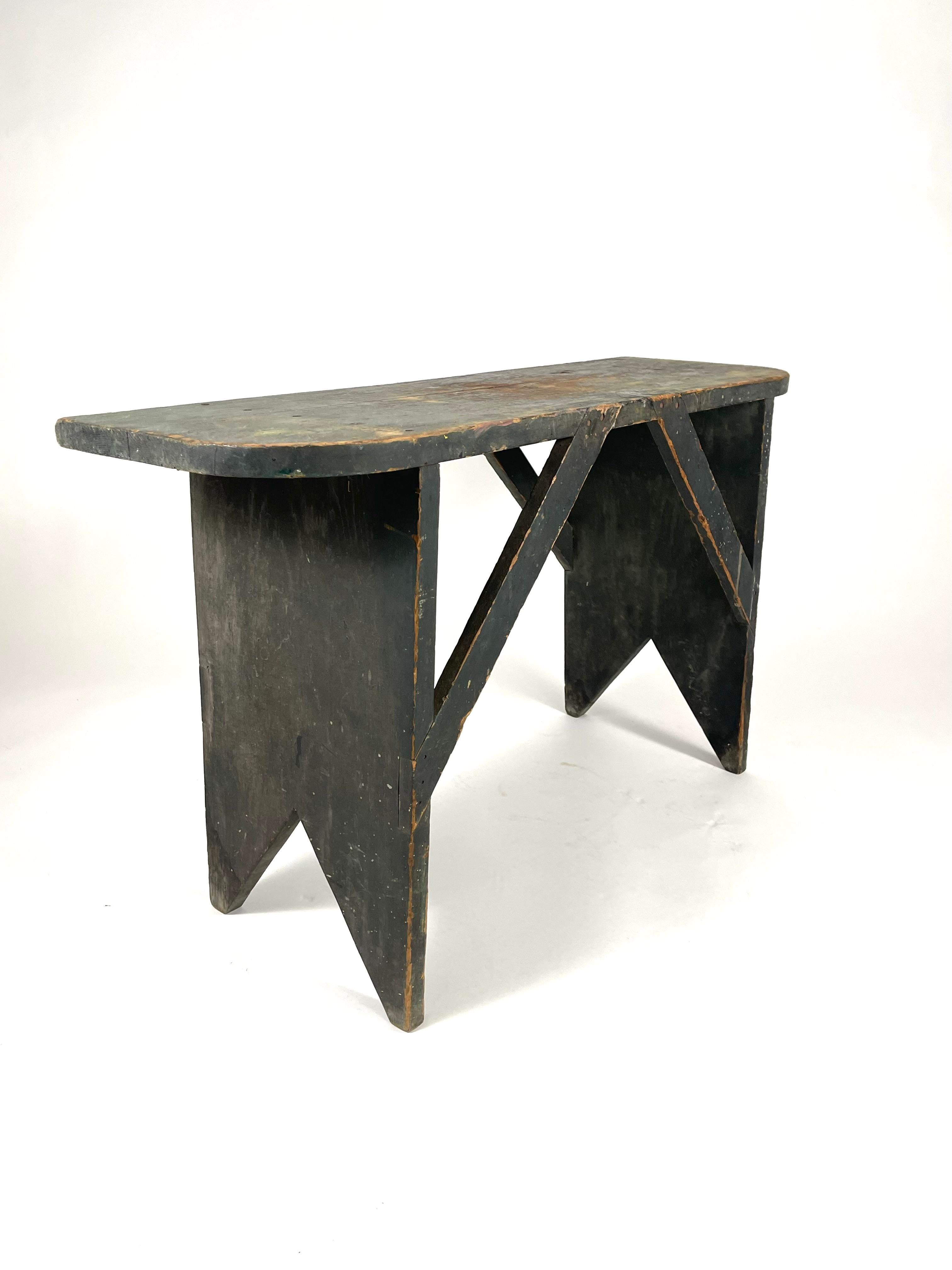 Pine 19th Century Bucket Bench or Table in Old Green Paint