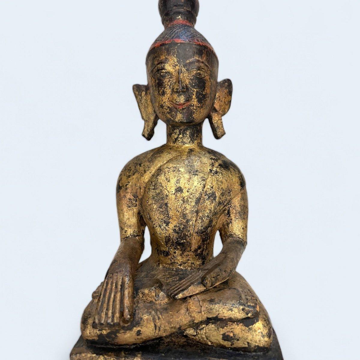 Laotian 19th Century Buddha in Lacquered Wood from Laos For Sale