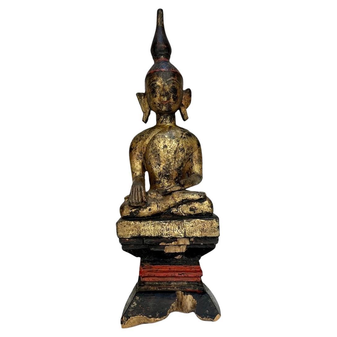 19th Century Buddha in Lacquered Wood from Laos For Sale