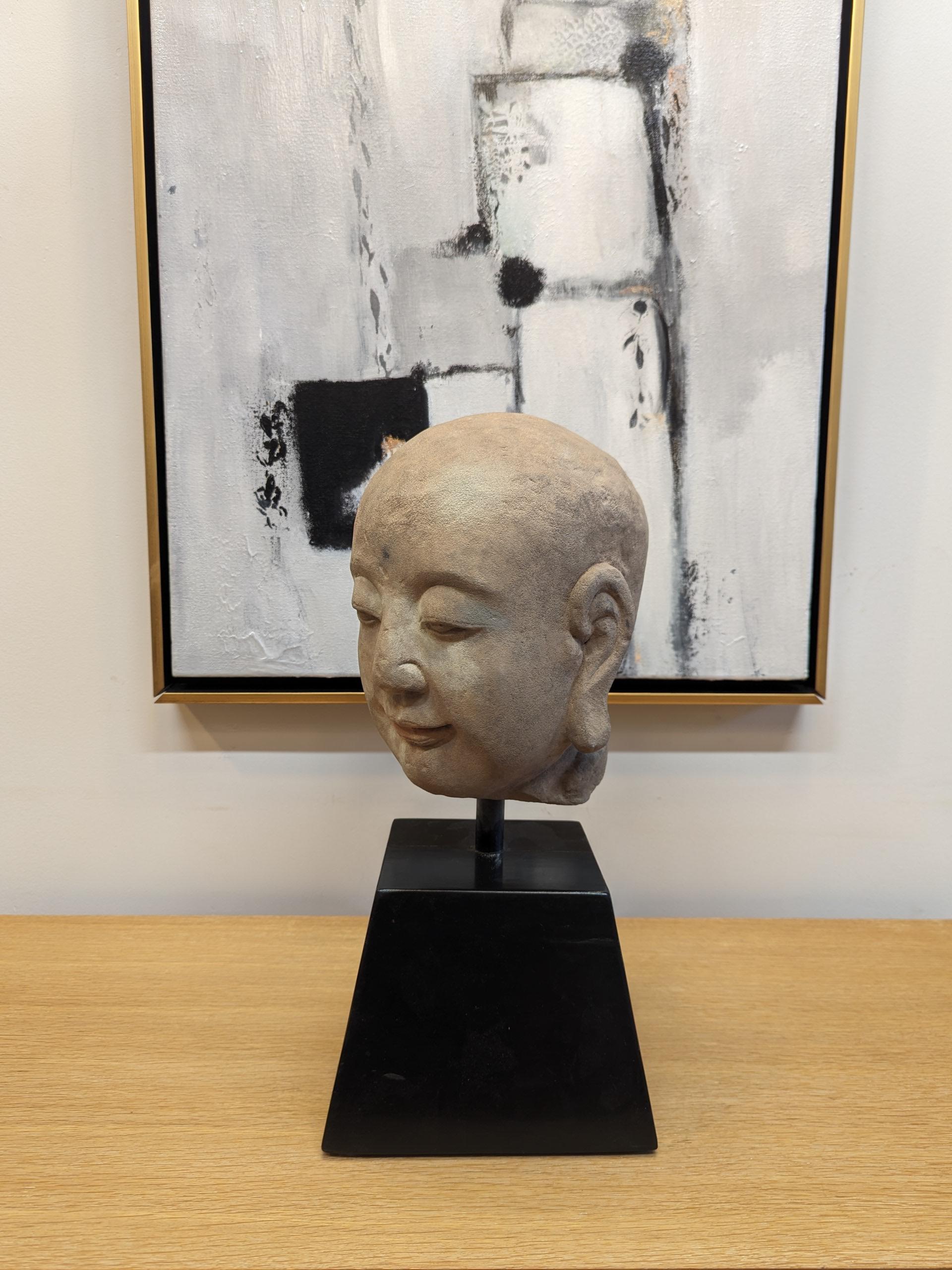 19th Century Buddhist Head Sculpture Sandstone  For Sale 9