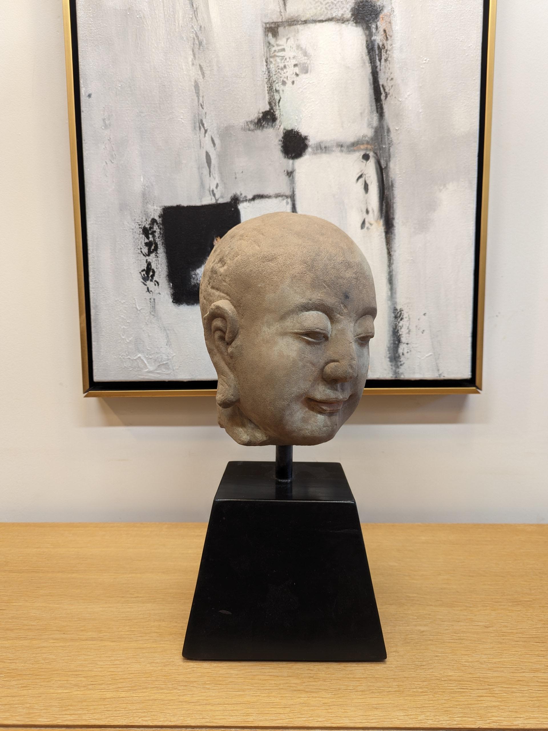 19th Century Buddhist Head Sculpture Sandstone  For Sale 10