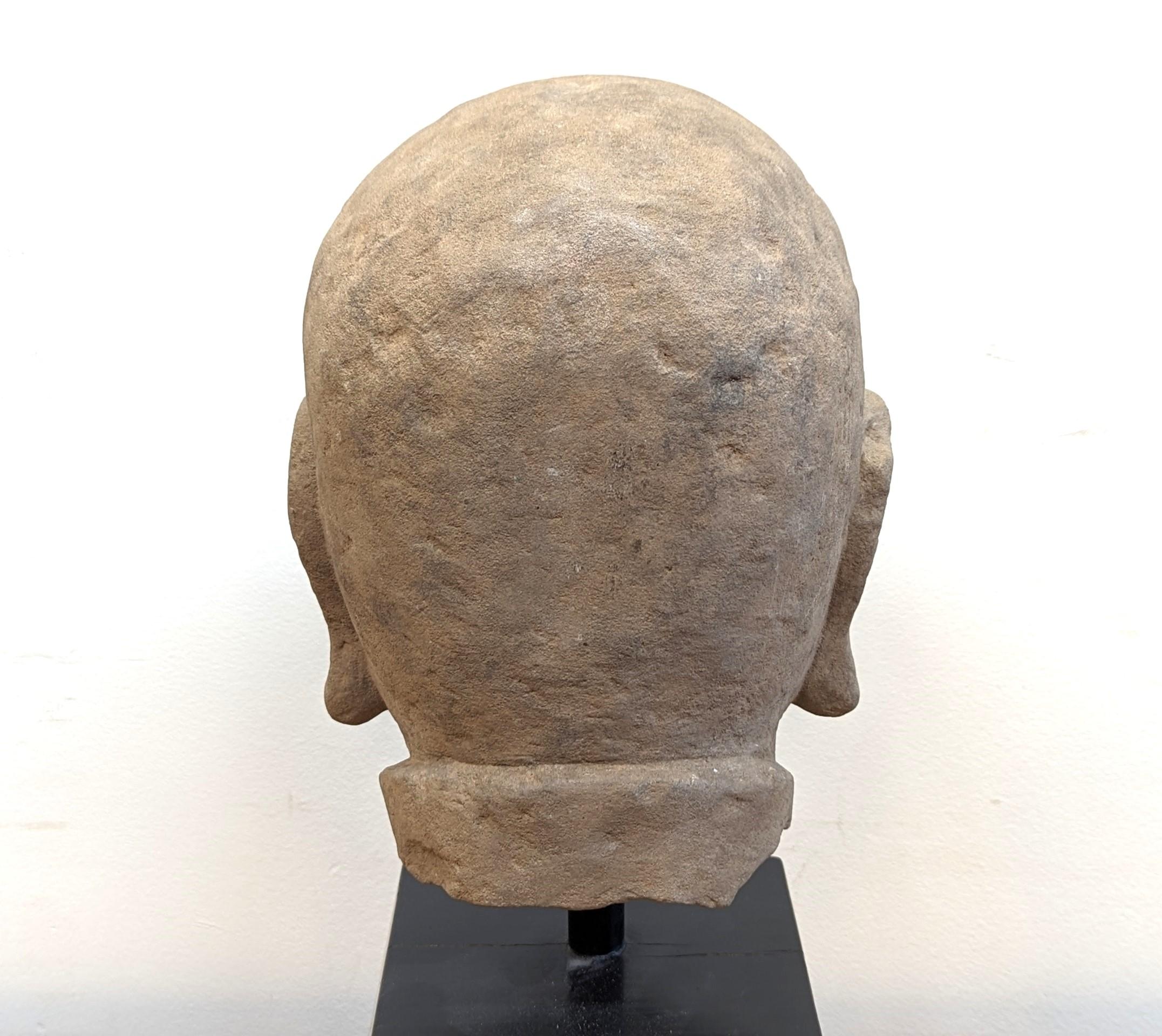 19th Century Buddhist Head Sculpture Sandstone  In Good Condition For Sale In New York, NY