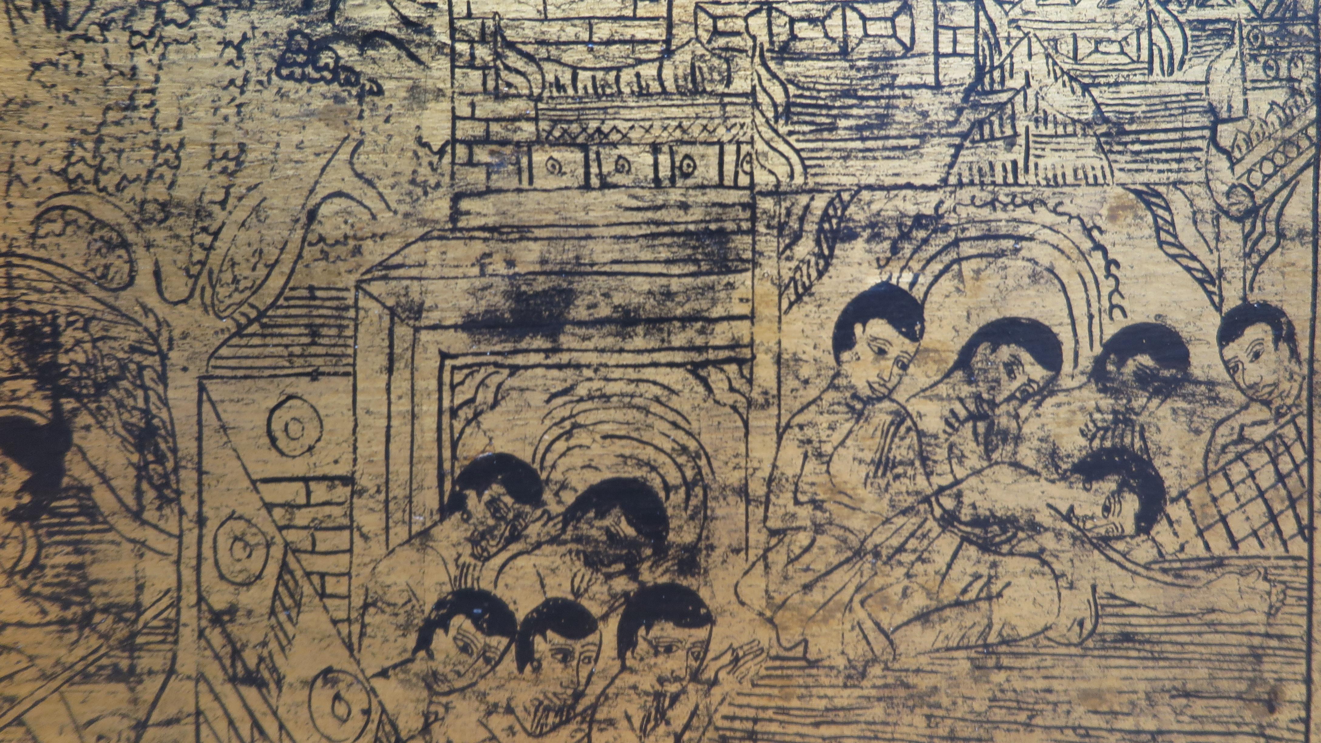 Baúl de manuscritos budistas del siglo XIX Pintado en venta