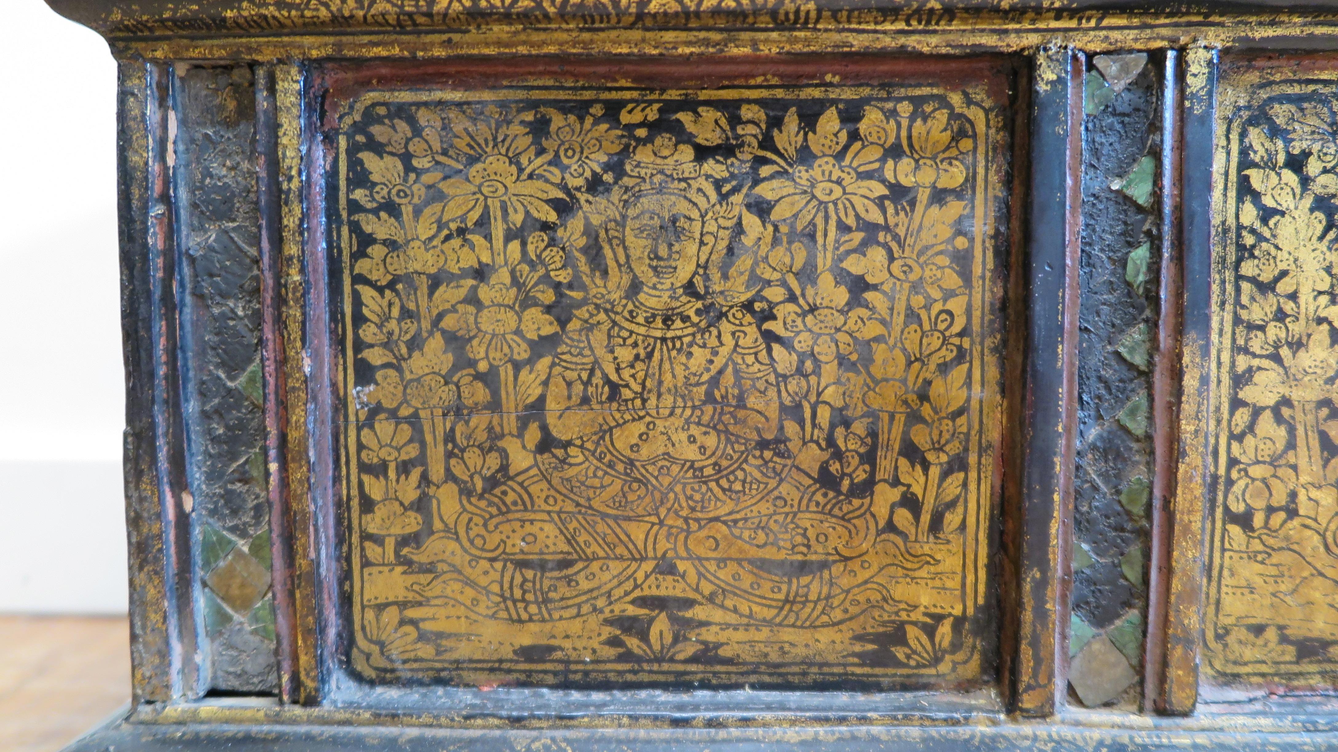 19th century Buddhist prayer box. A Thai Buddhist manuscript box of the 19th century or earlier. This type of box was used to to store Buddhist texts, known as Buddhavacana, Sutras, and Shastras, and or 