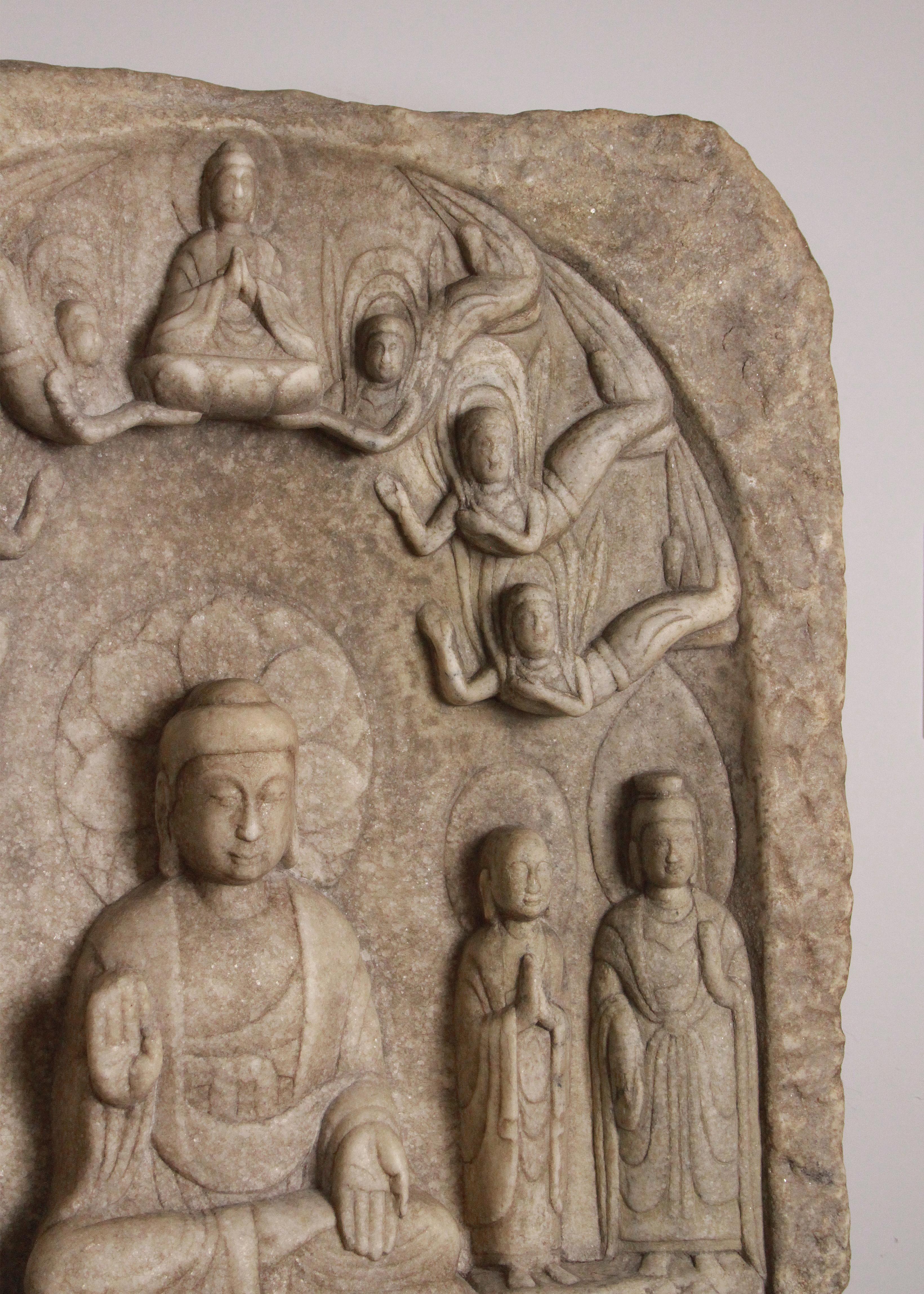 Qing 19th Century Buddhist Stele in Marble from Hebei Province, China w/Custom Stand For Sale