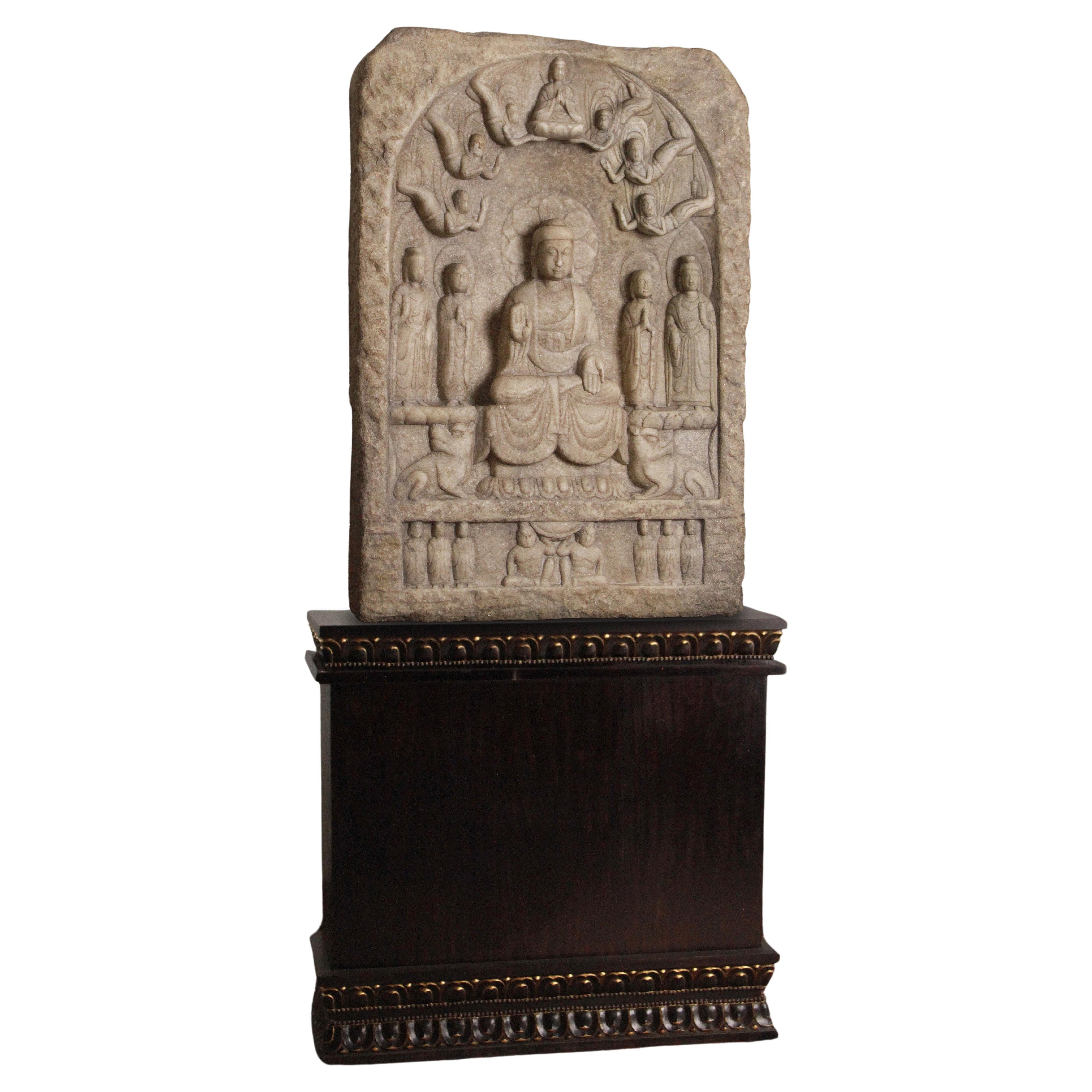 19th Century Buddhist Stele in Marble from Hebei Province, China w/Custom Stand For Sale