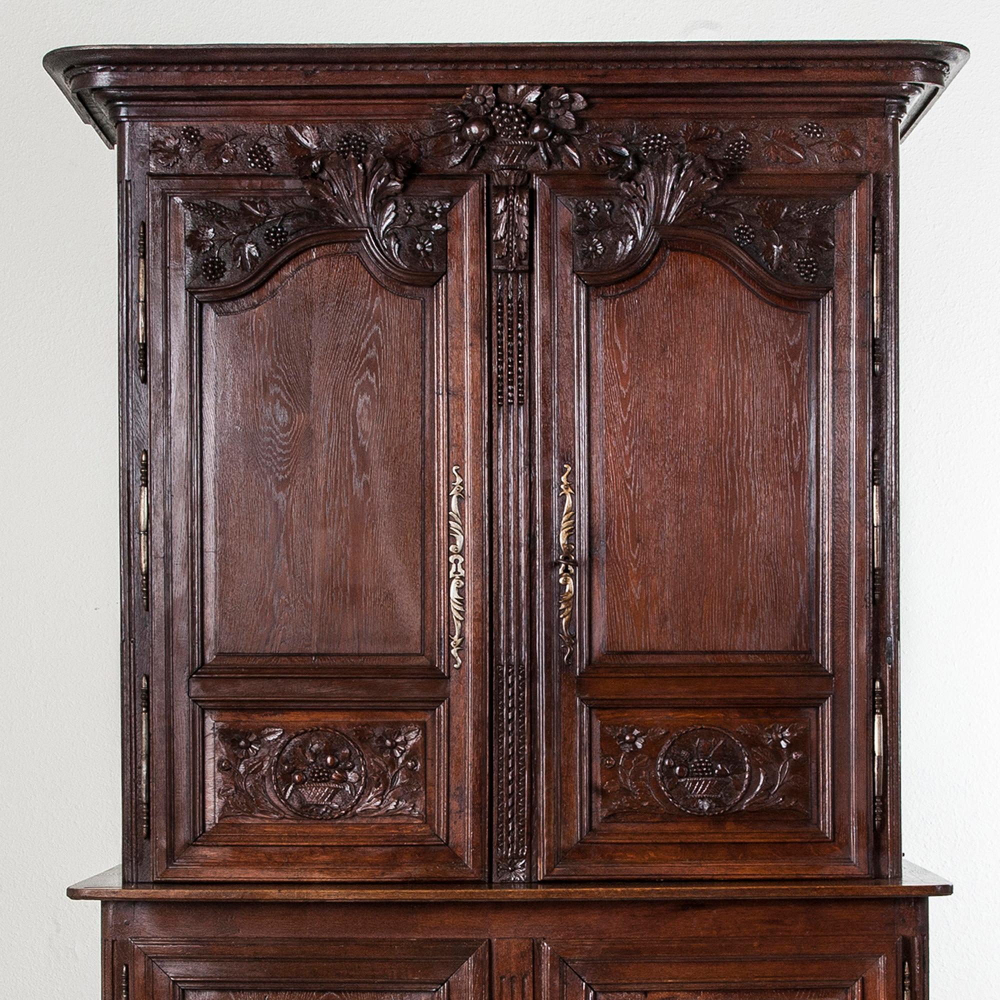 19th Century Buffet Deux Corps or Cabinet of Hand Carved Oak from Normandy 5