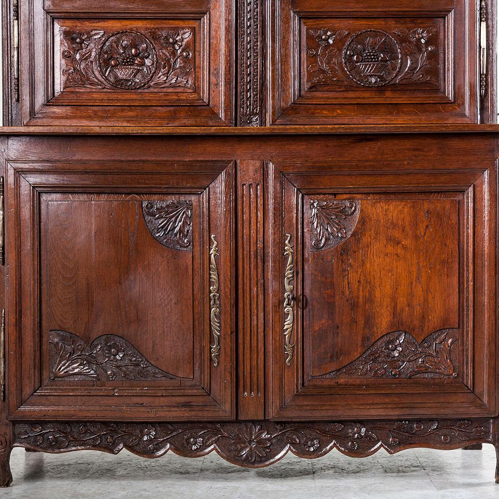 19th Century Buffet Deux Corps or Cabinet of Hand Carved Oak from Normandy 6