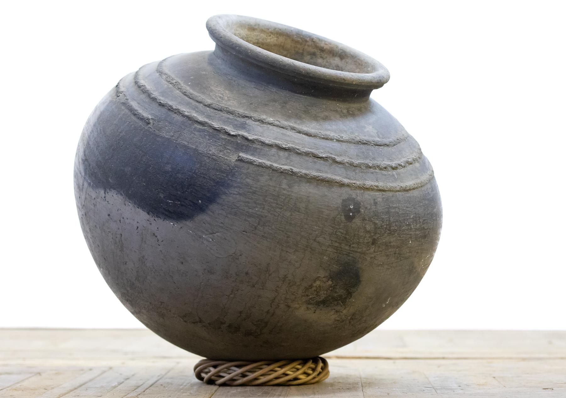 Fired 19th Century Bulbous African Clay Storage Pot / Jar For Sale