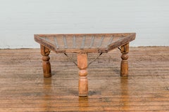 19th Century Bullock Cart Rustic Coffee Table with Twisted Iron Stretchers