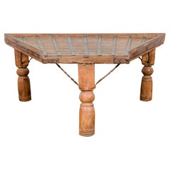 19th Century Bullock Cart Rustic Coffee Table with Twisted Iron Stretchers