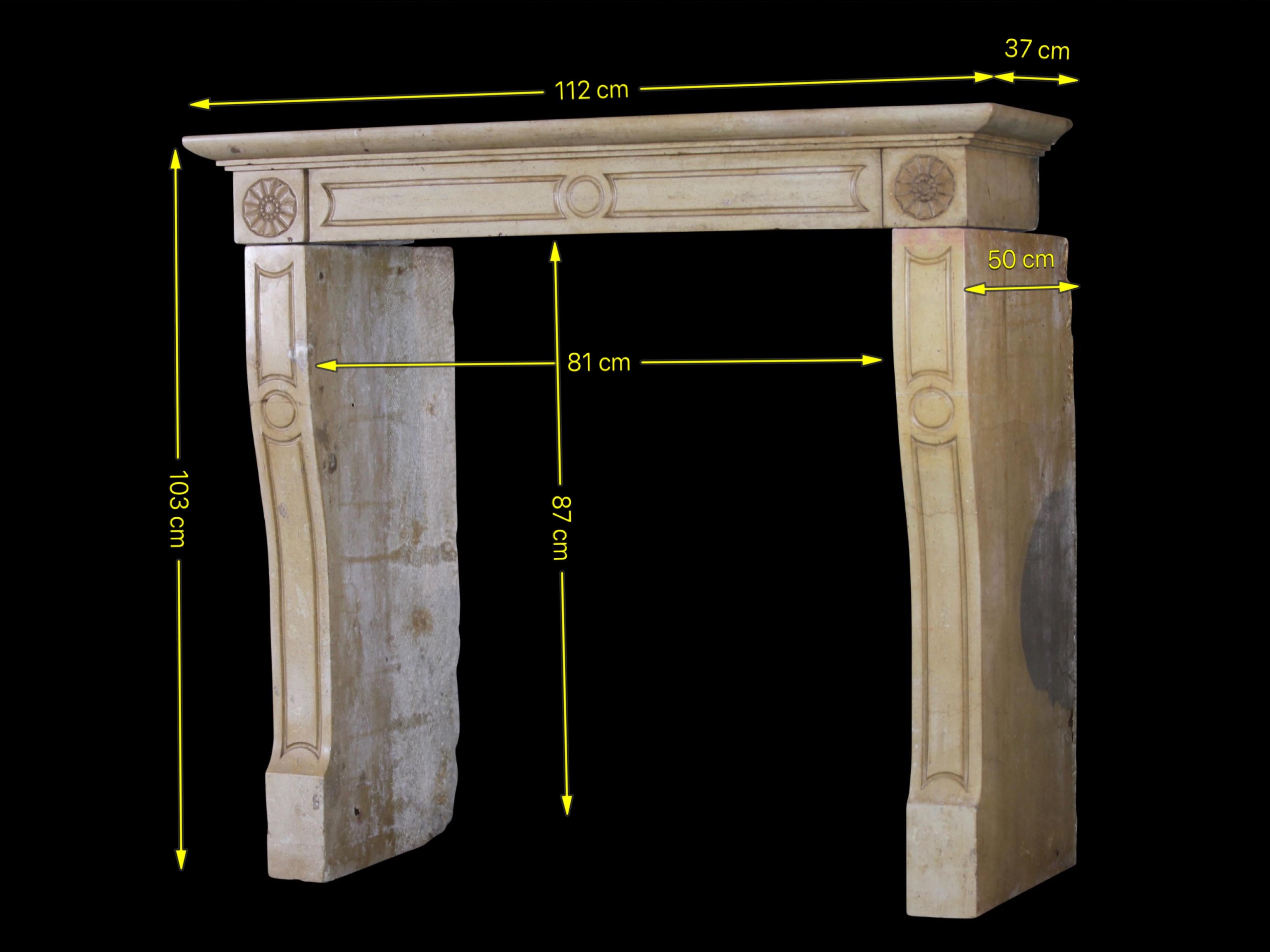 French 19th Century Period Fireplace Mantel in Honey Limestone
Style & Period :
This elegant fireplace mantel dates from the 19th century Louis Philippe period and is crafted in a Neoclassical Louis XVI style, showcasing a balance of refined