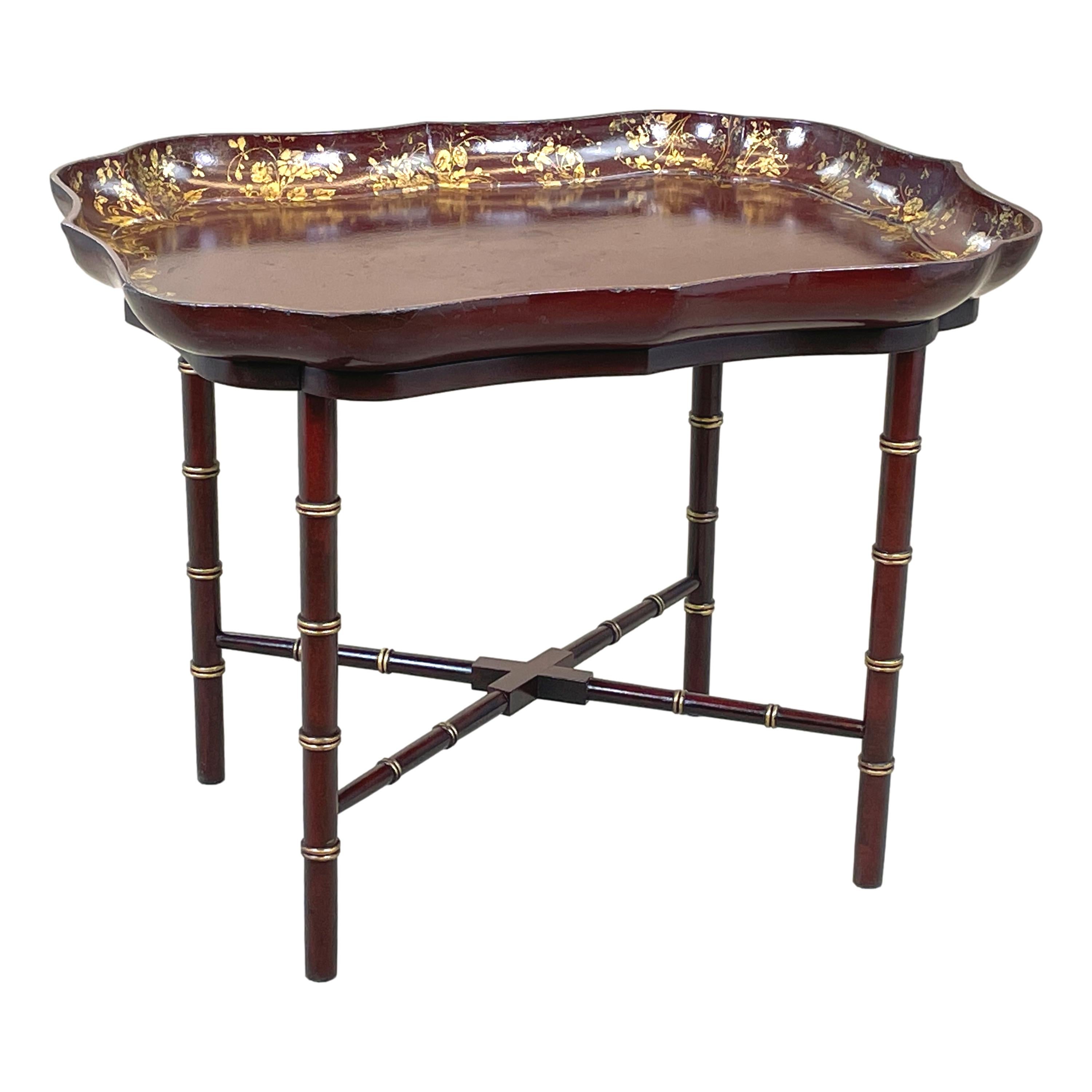 19th Century Burgundy Papier Mâché Tray on Stand In Good Condition In Bedfordshire, GB