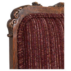 19th Century Burgundy Wood Pair Of Eclectic Upholstered Dining Chairs
