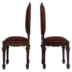 19th Century Burgundy Wood Pair Of Eclectic Upholstered Dining Chairs