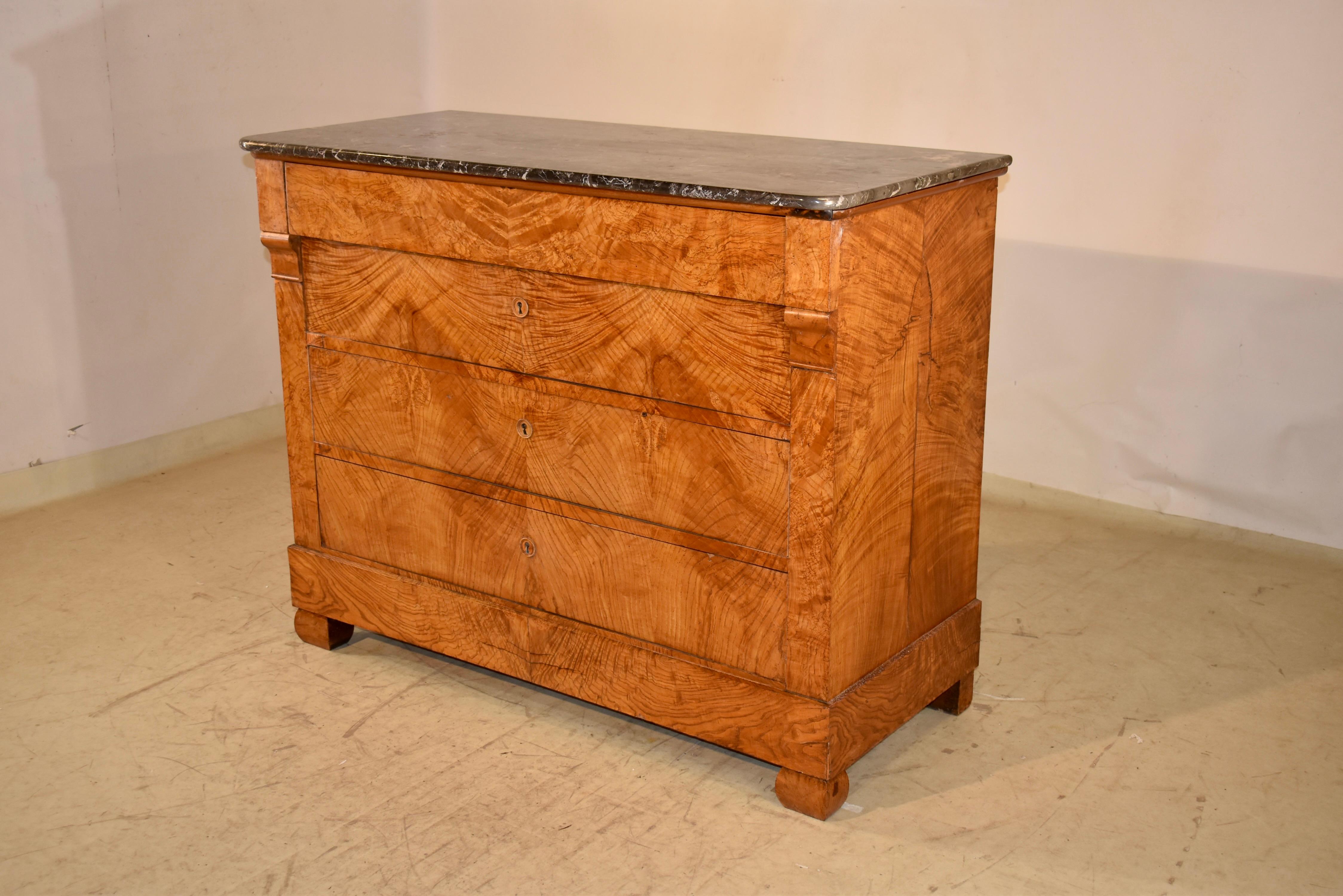Marble 19th Century Burl Ash Commode from France For Sale