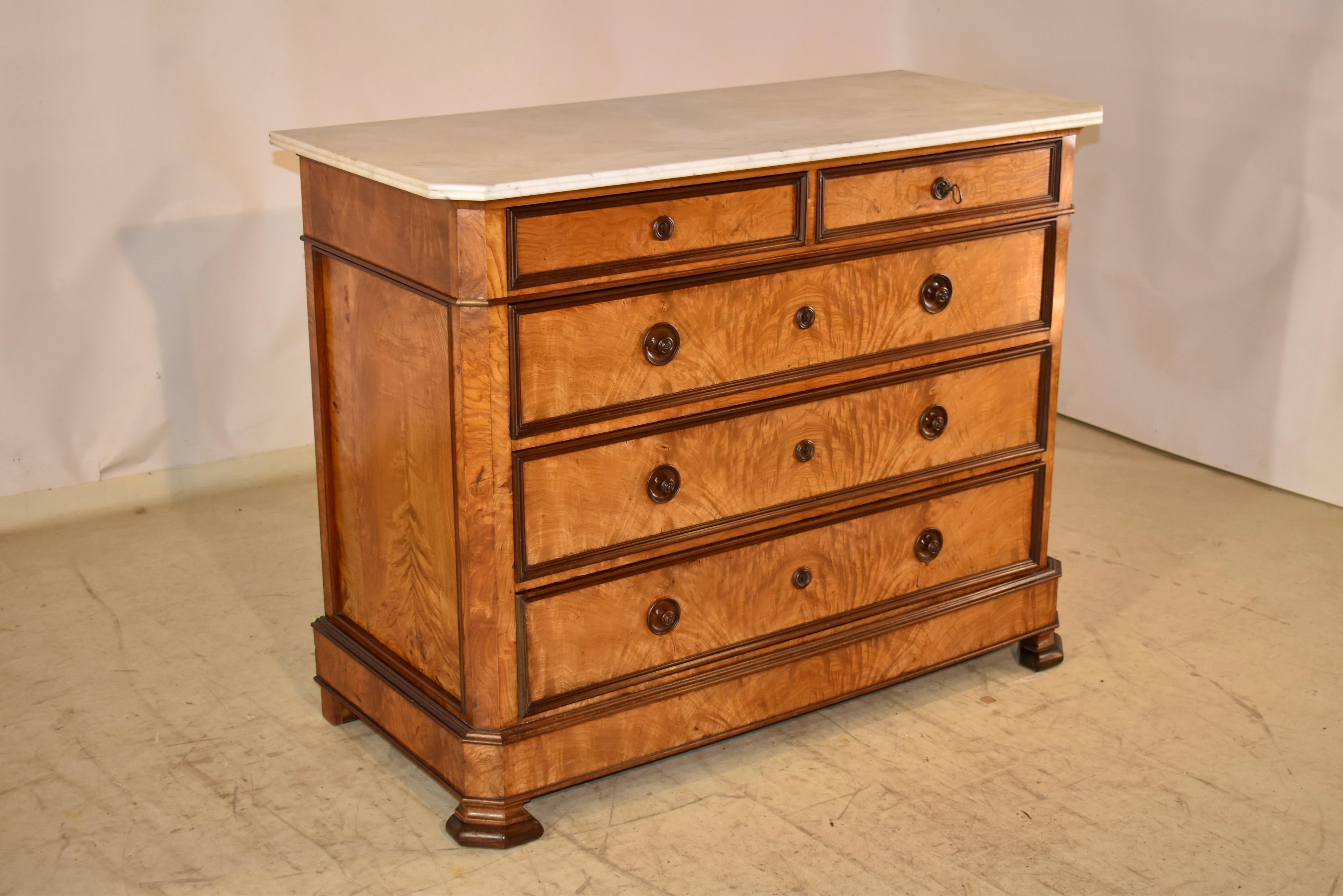 Marble 19th Century Burl Birch Commode For Sale
