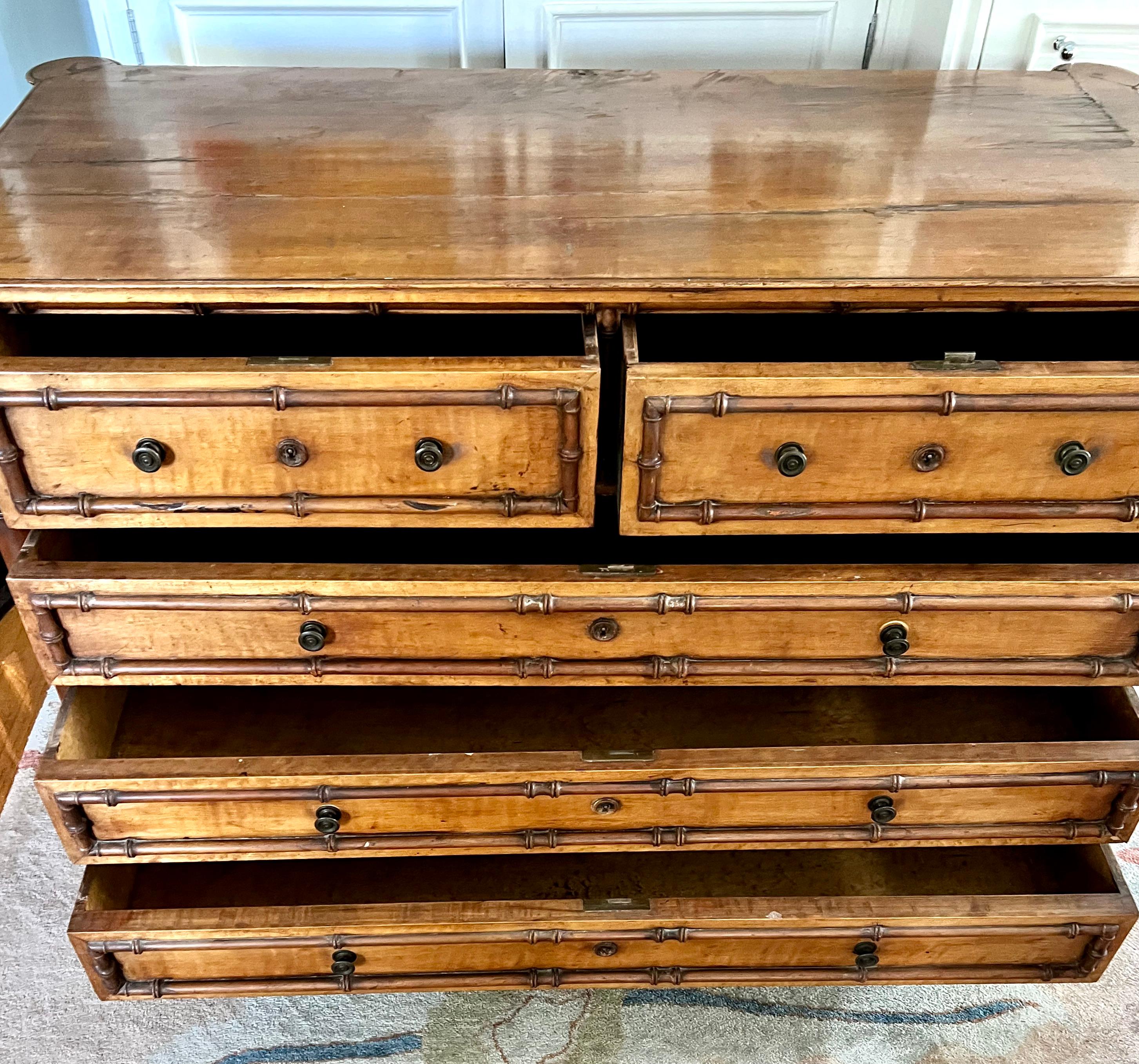 19th Century Burl Faux Bamboo Chest Drawers  10