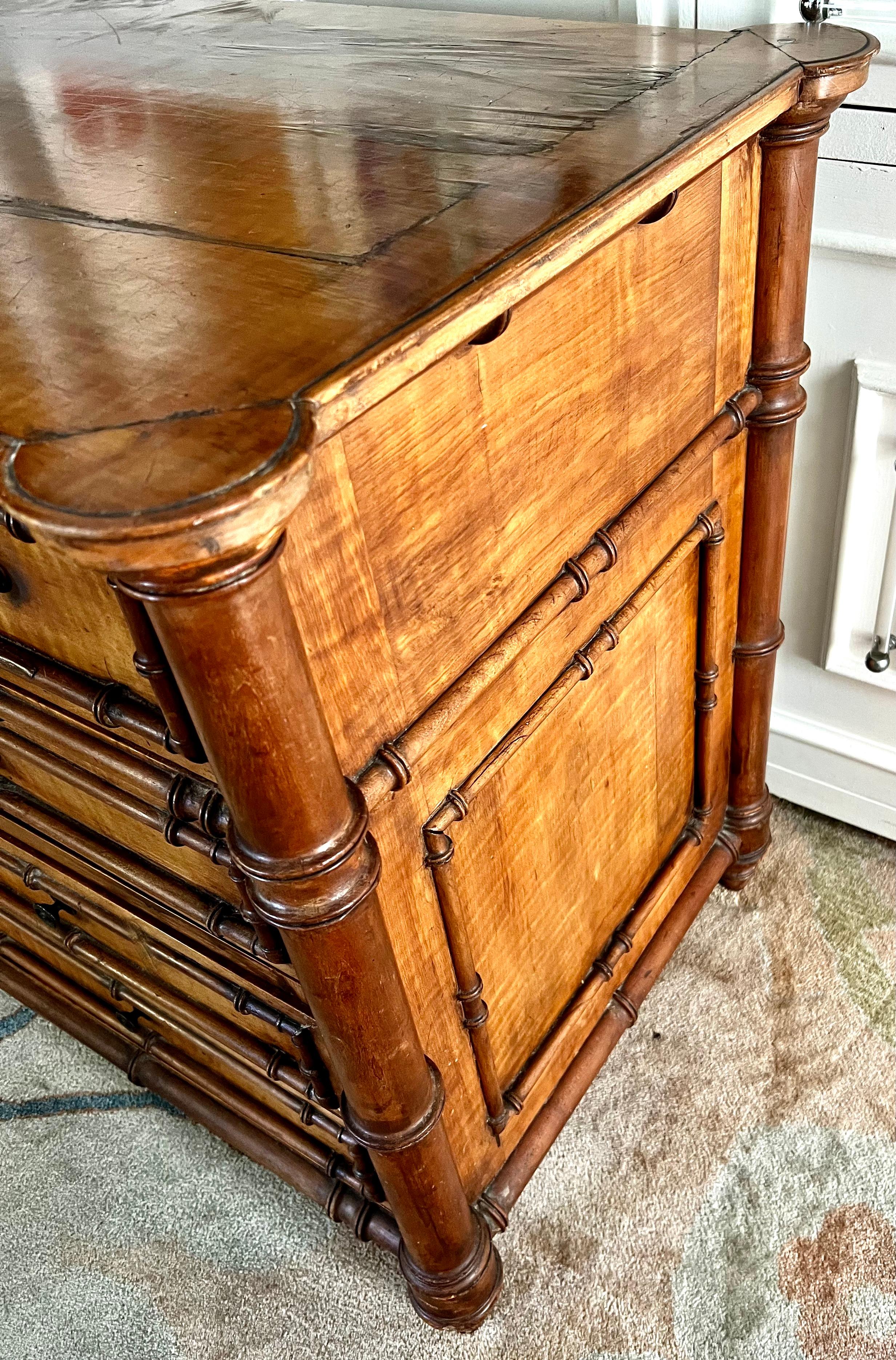 19th Century Burl Faux Bamboo Chest Drawers  In Good Condition In Los Angeles, CA