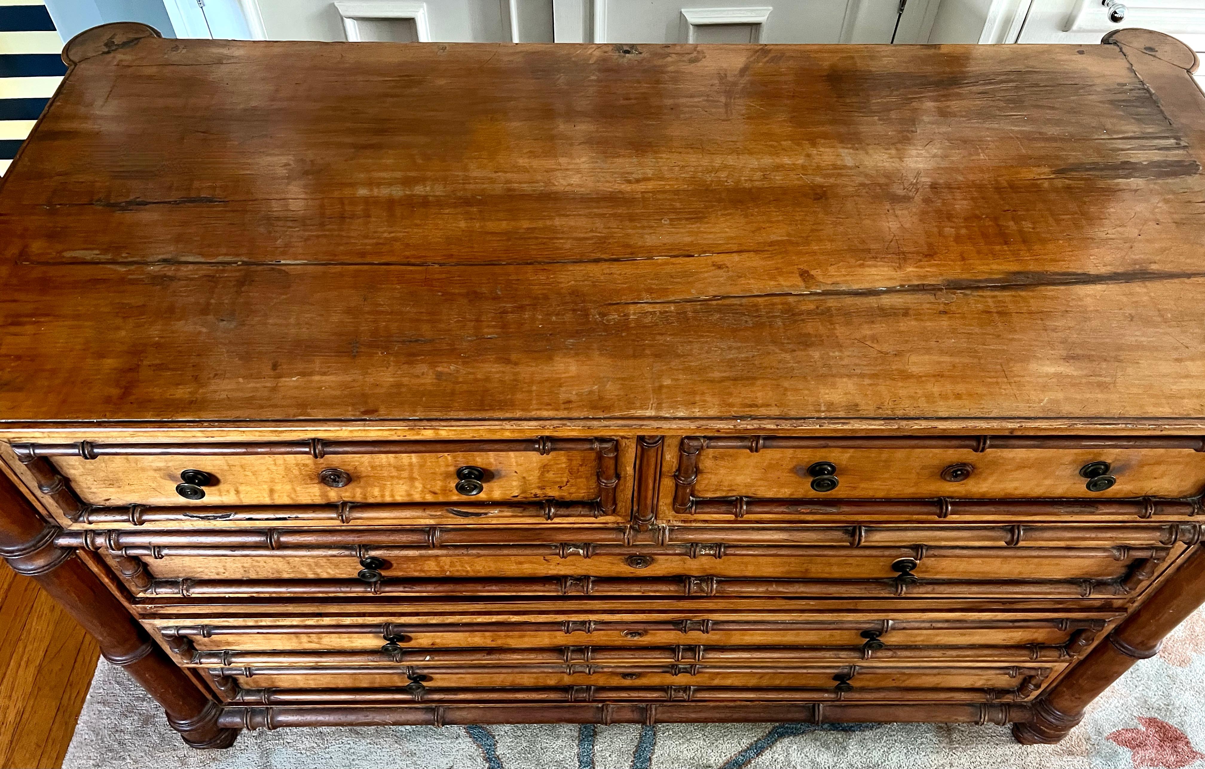 19th Century Burl Faux Bamboo Chest Drawers  3