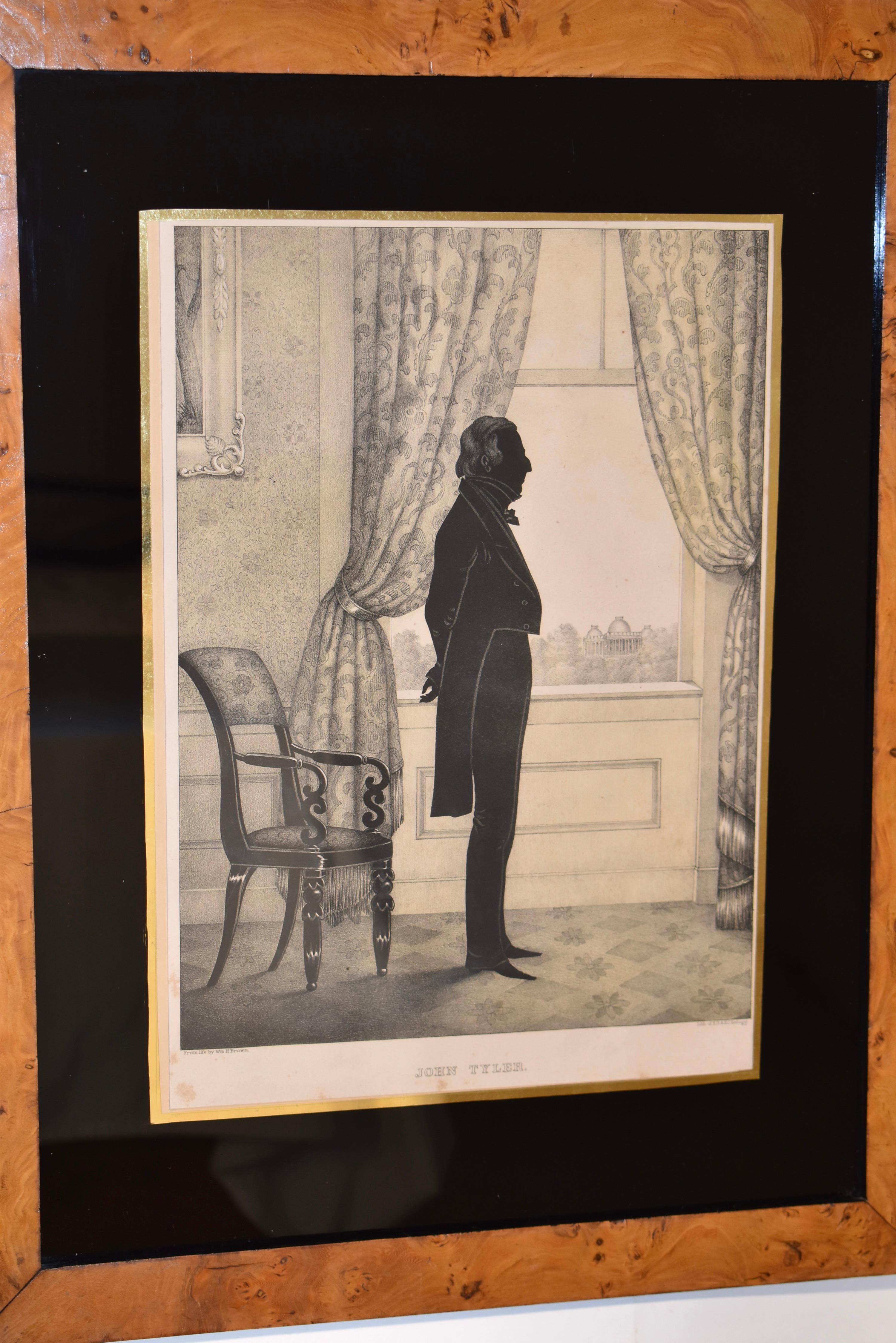 Lithographie de John Tyler encadrée de broussin du 19e siècle Bon état - En vente à High Point, NC