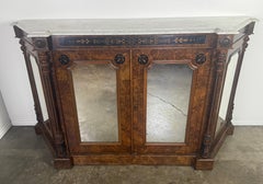 19th Century Burl Walnut and Marble-Top Mirrored Sideboard with Ebony Inlay
