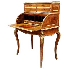 19th Century Burl Walnut and Ormolu Cylinder Bureau