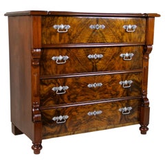 19th Century Burl Walnut Chest of Drawers with Carvings, Austria, circa 1880
