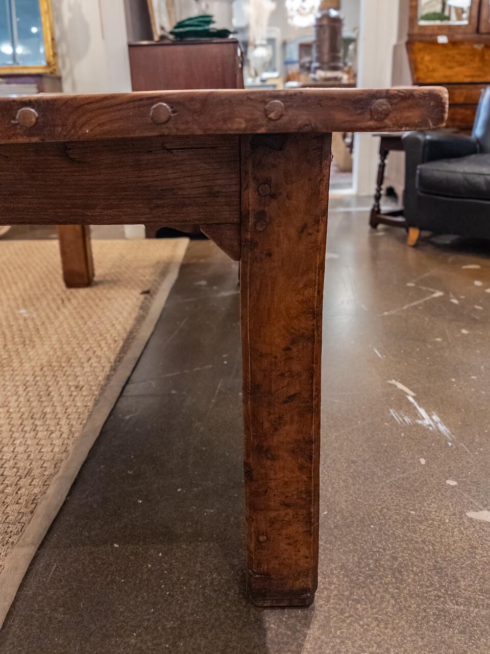 Hand-Crafted 19th Century Burl Walnut French Farm Table For Sale