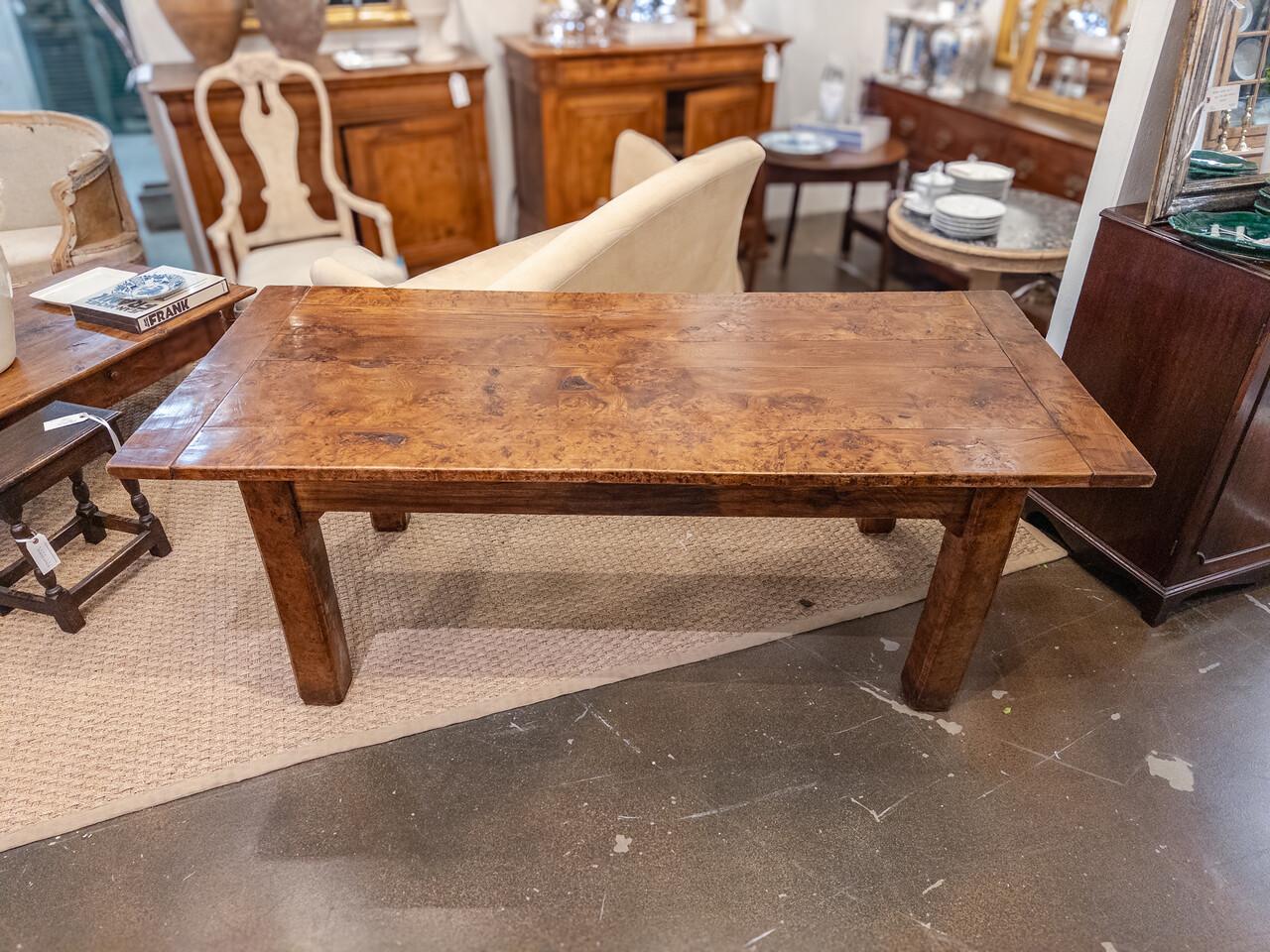19th Century Burl Walnut French Farm Table In Good Condition For Sale In Houston, TX