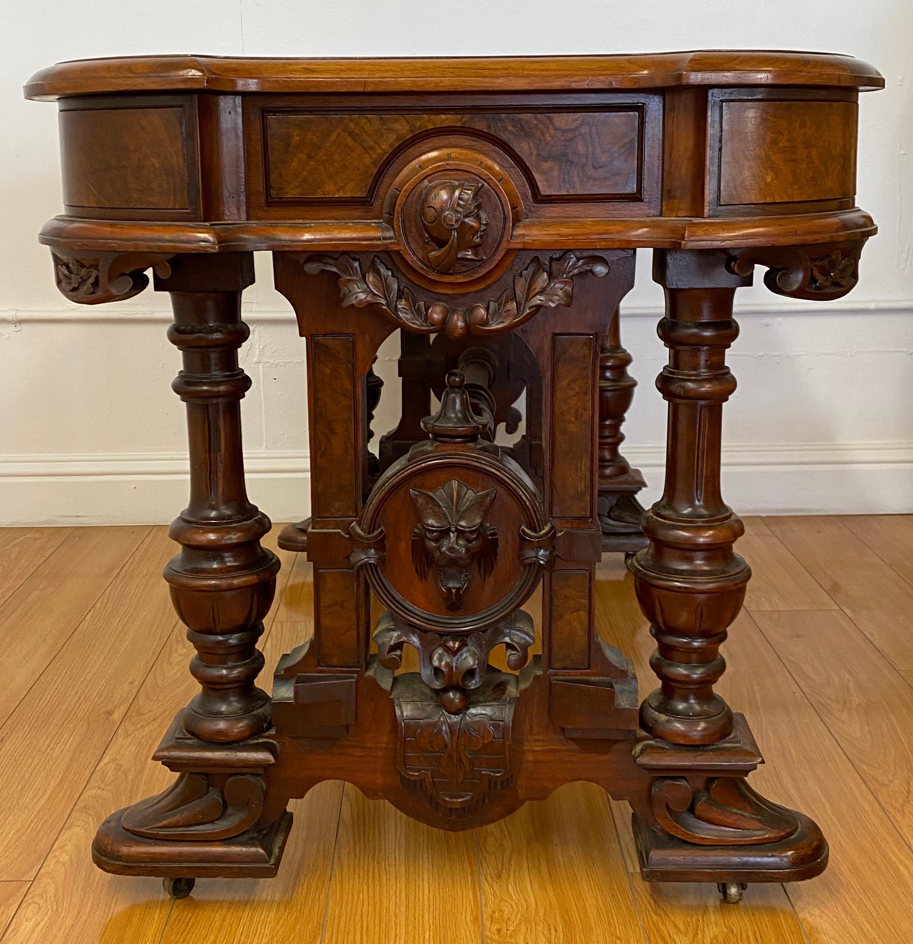 19th Century Burl Walnut & Leather Top Desk 6