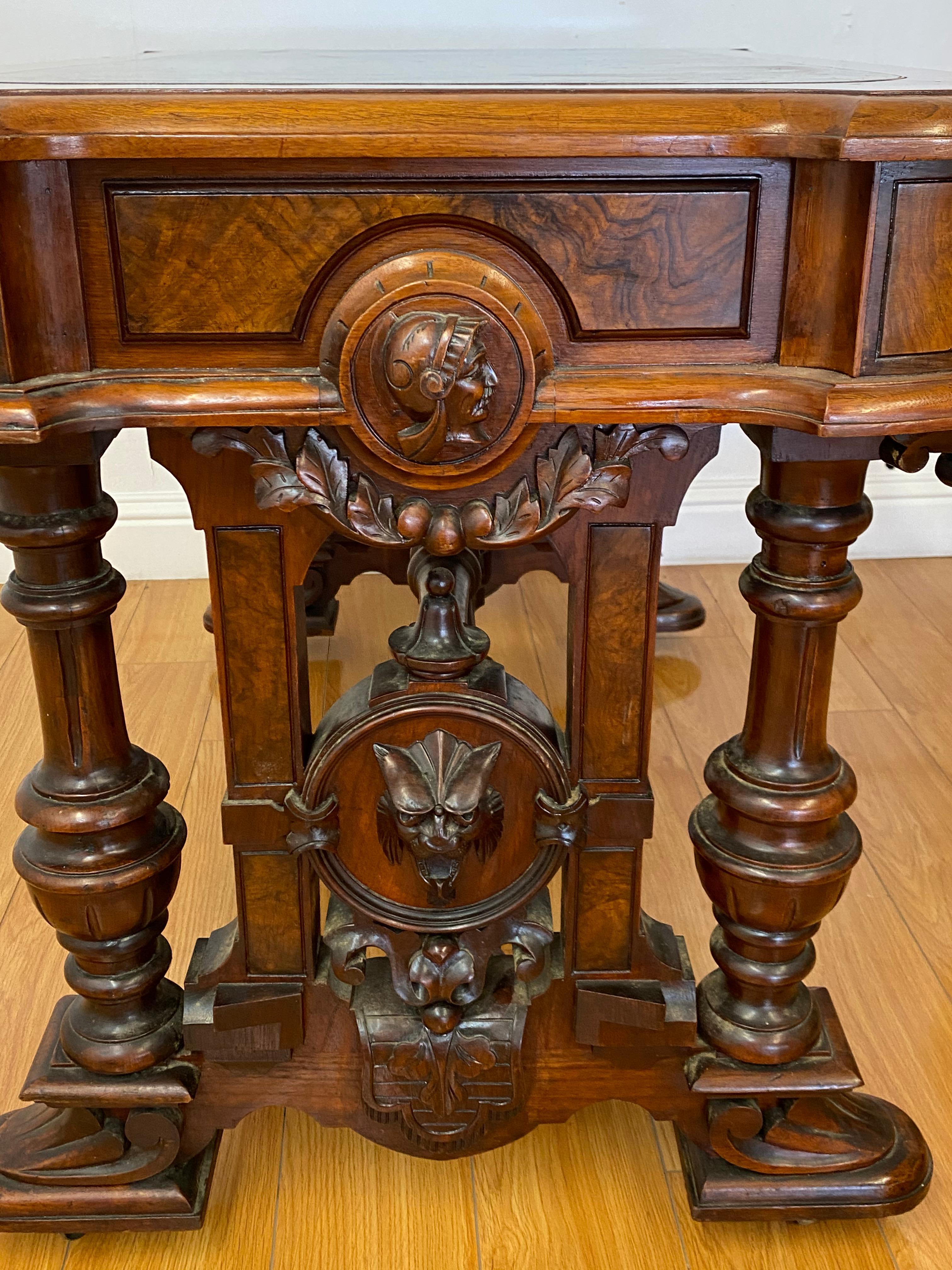 19th Century Burl Walnut & Leather Top Desk 7