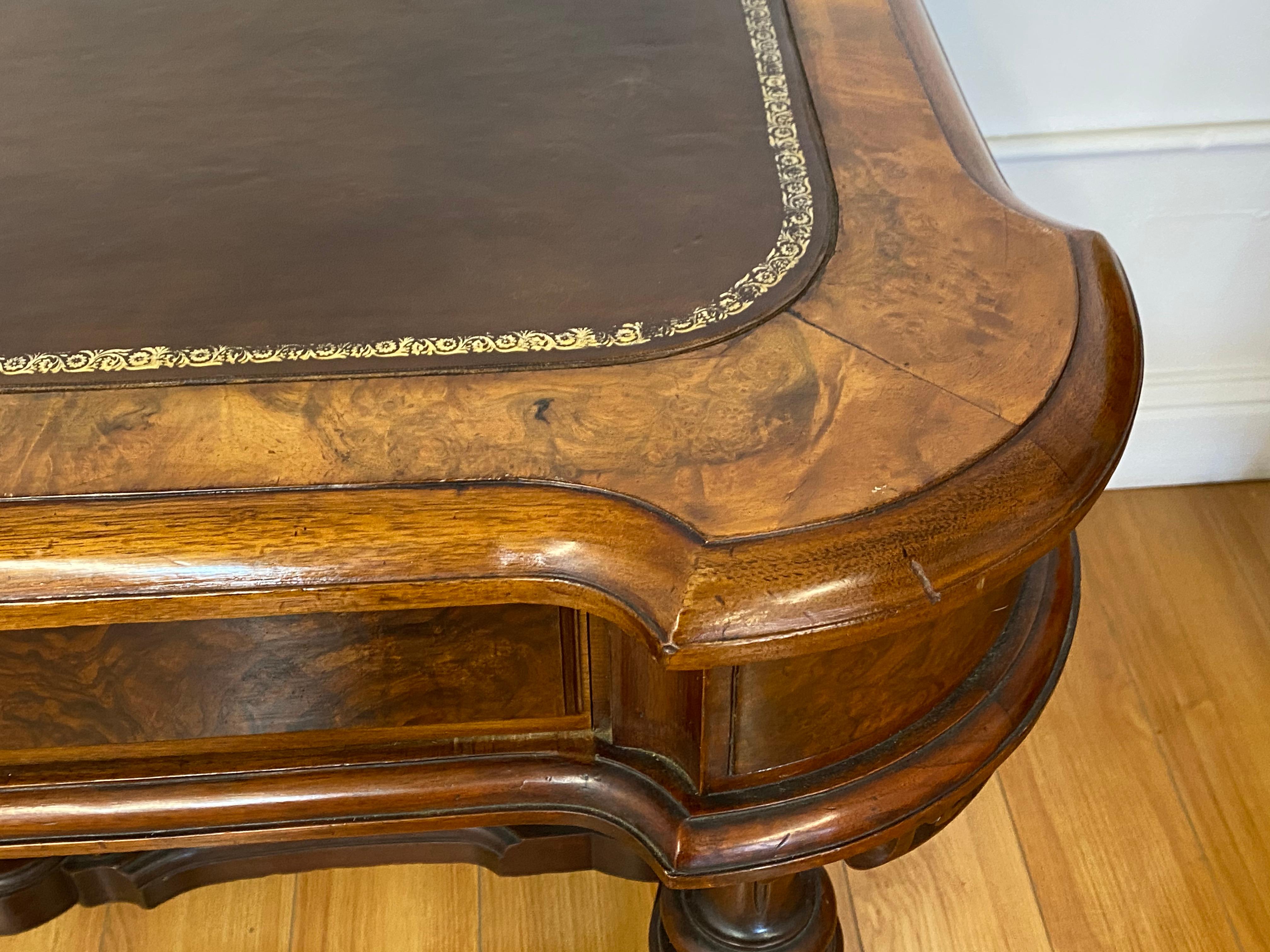 19th Century Burl Walnut & Leather Top Desk In Good Condition In San Francisco, CA