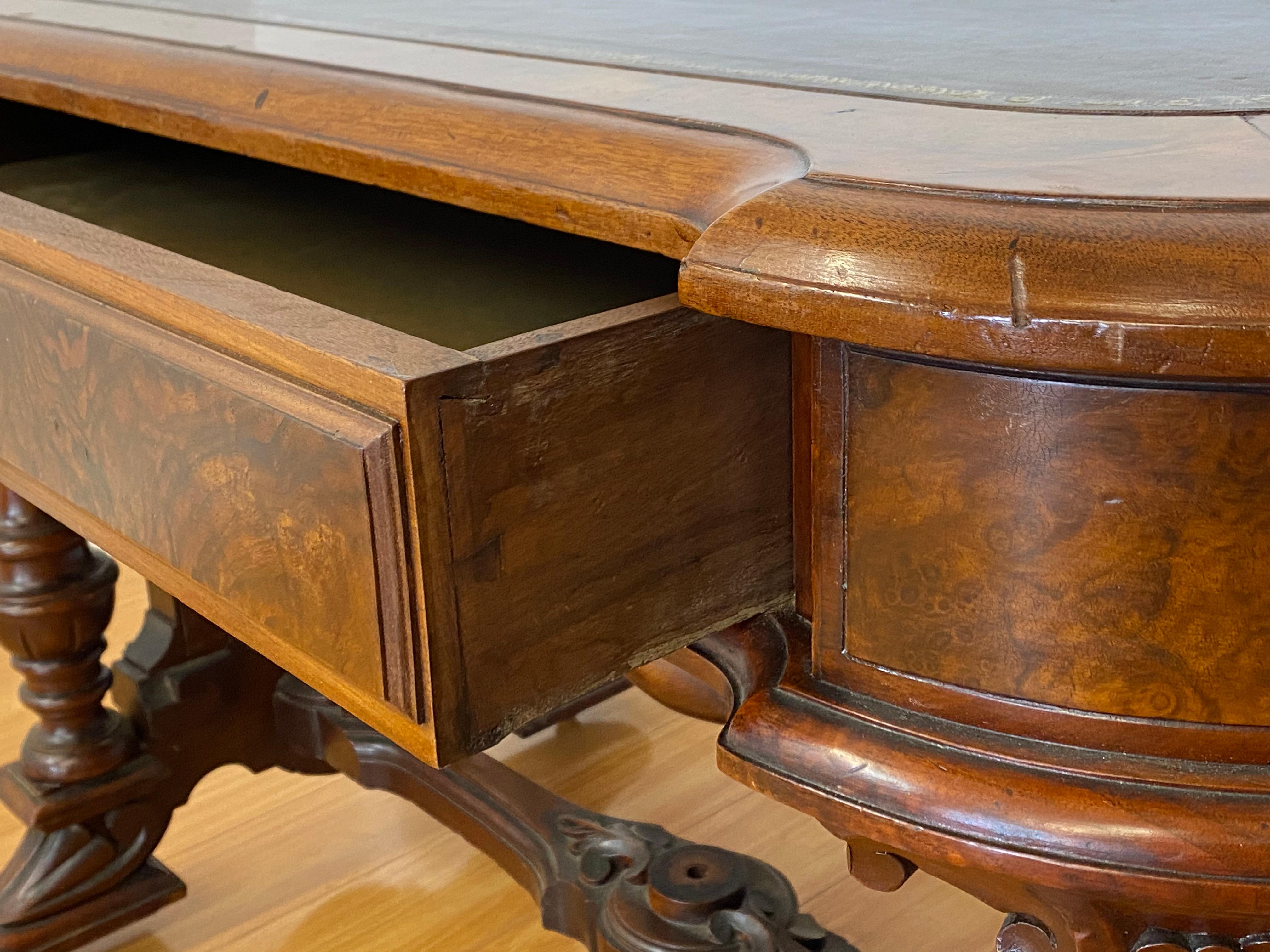 19th Century Burl Walnut & Leather Top Desk 4