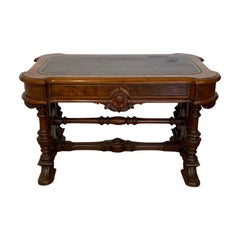 19th Century Burl Walnut & Leather Top Desk