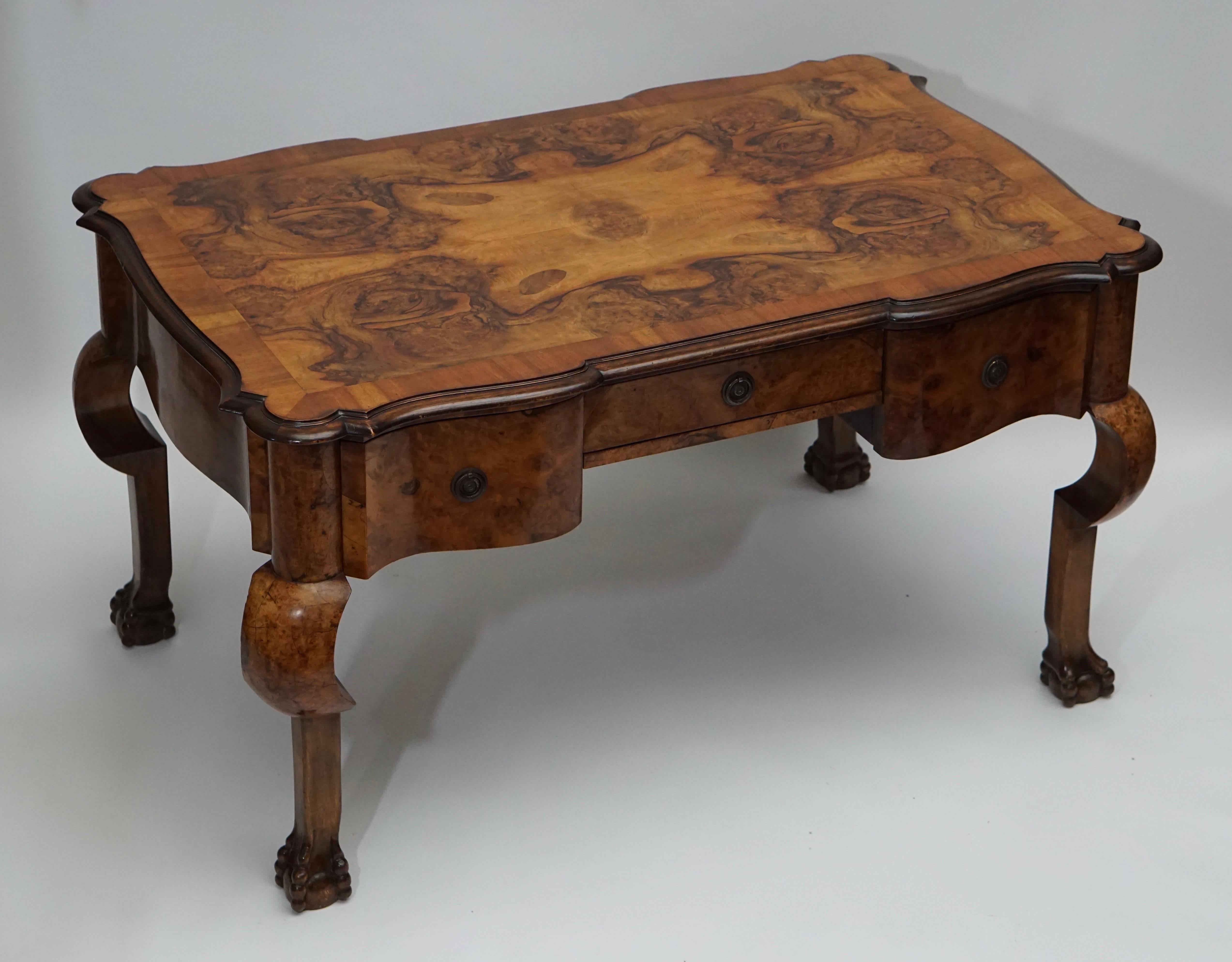 19th Century Burl Walnut Partner's Desk with Armchair For Sale 1