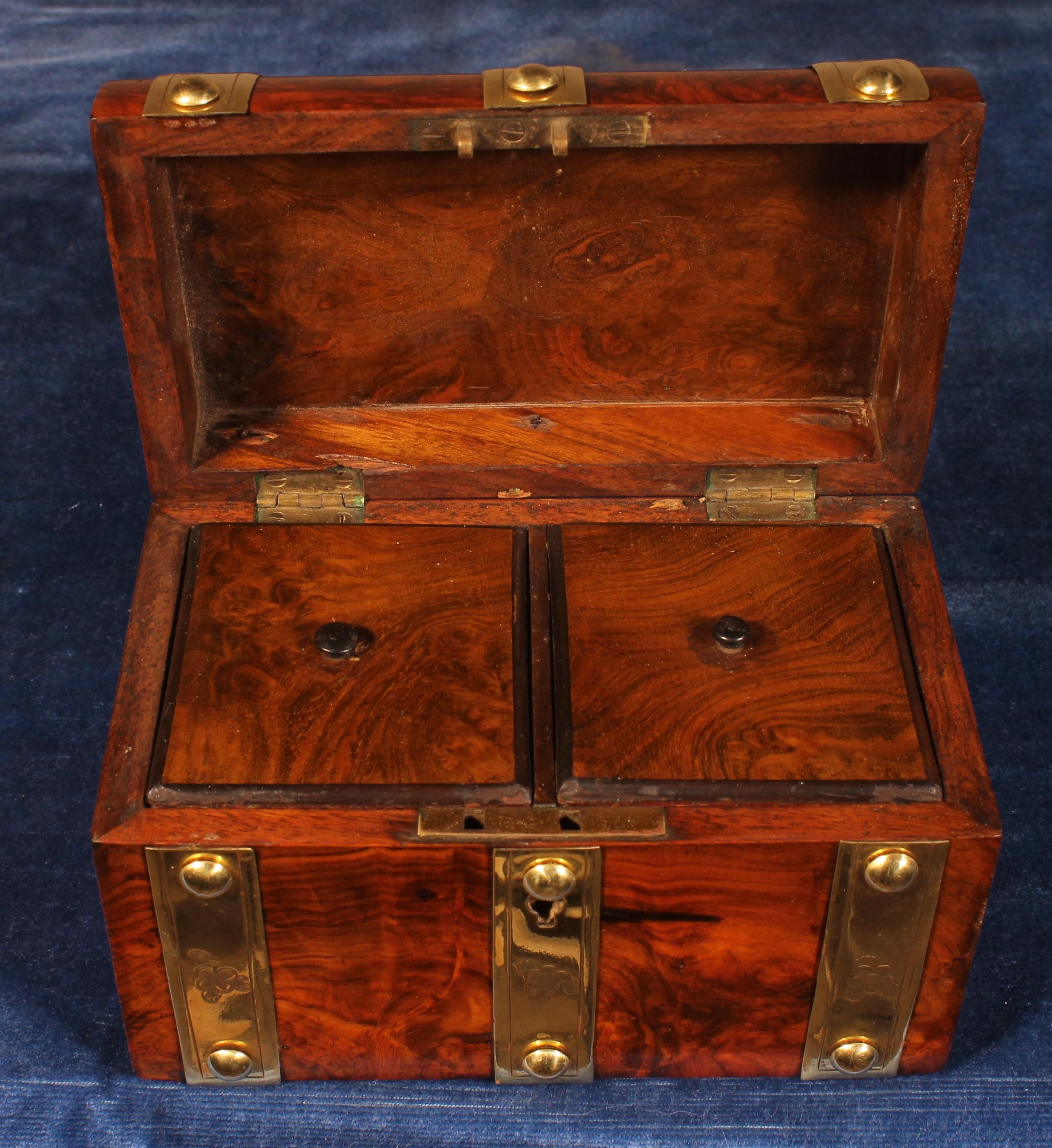 British 19th Century Burl Walnut Tea Box For Sale
