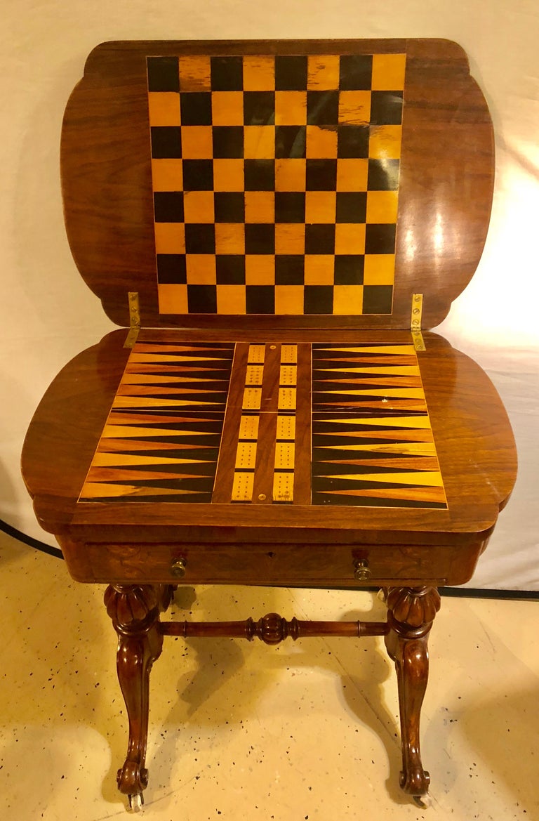 19th Century Burl Wood Chess, Checker, Backgammon and Domino Card Game