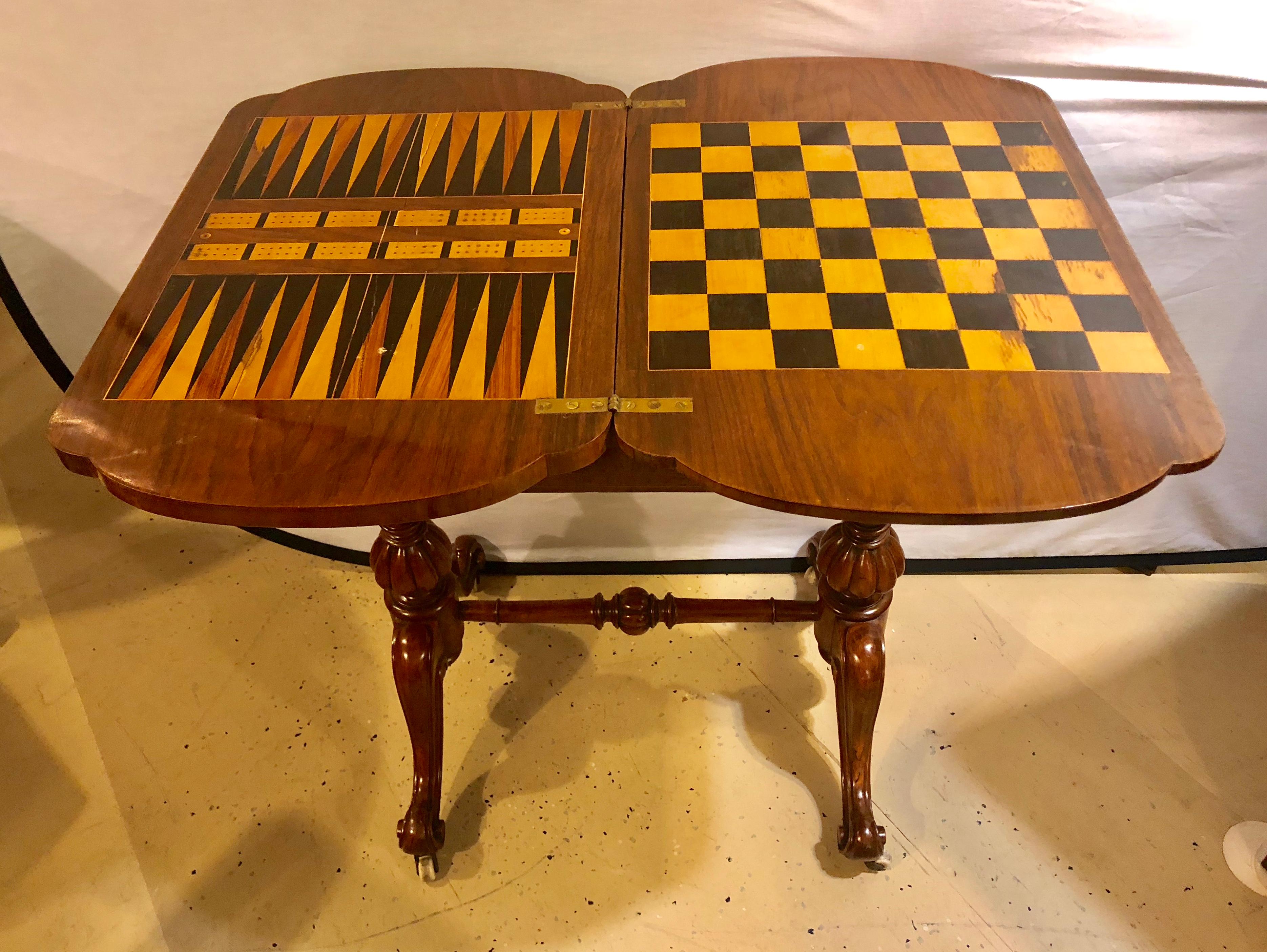 19th Century Burl Wood Chess, Checker, Backgammon & Domino Card Game Table  In Good Condition In Stamford, CT