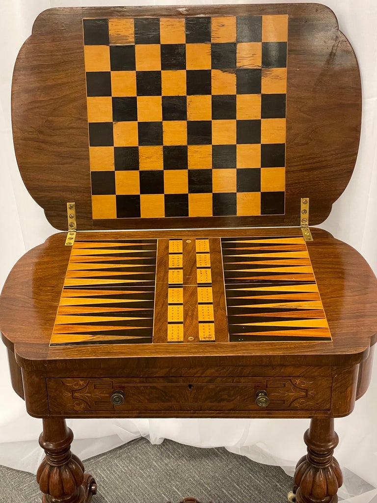 Georgian 19th Century Burl Wood Chess, Checker, Backgammon & Domino Card Game Table  For Sale