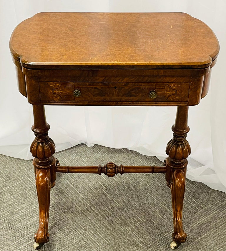 19th Century Burl Wood Chess, Checker, Backgammon & Domino Card Game Table  In Good Condition For Sale In Stamford, CT