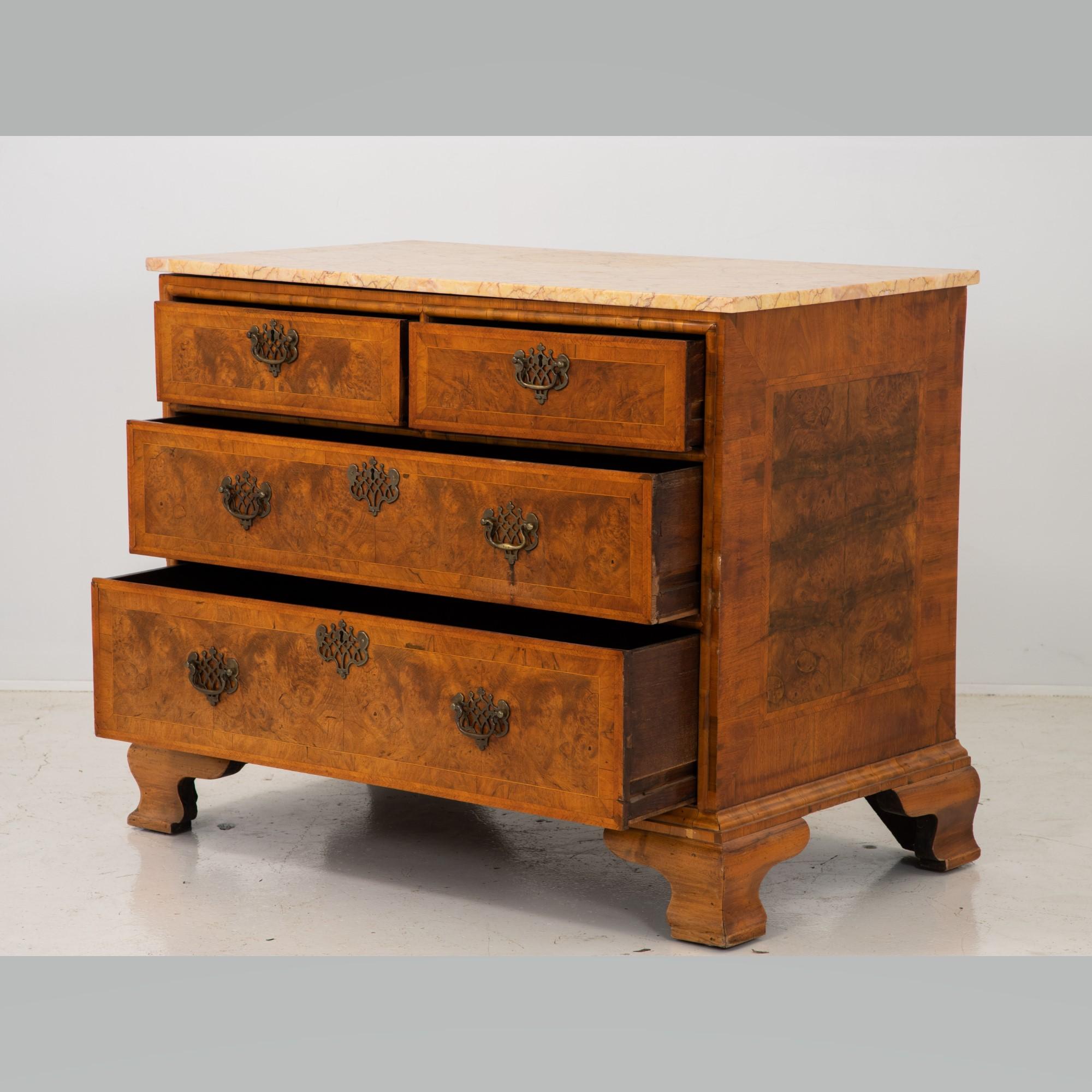 19th Century Burl Wood Chest of Drawers with Marble Top In Good Condition In South Salem, NY