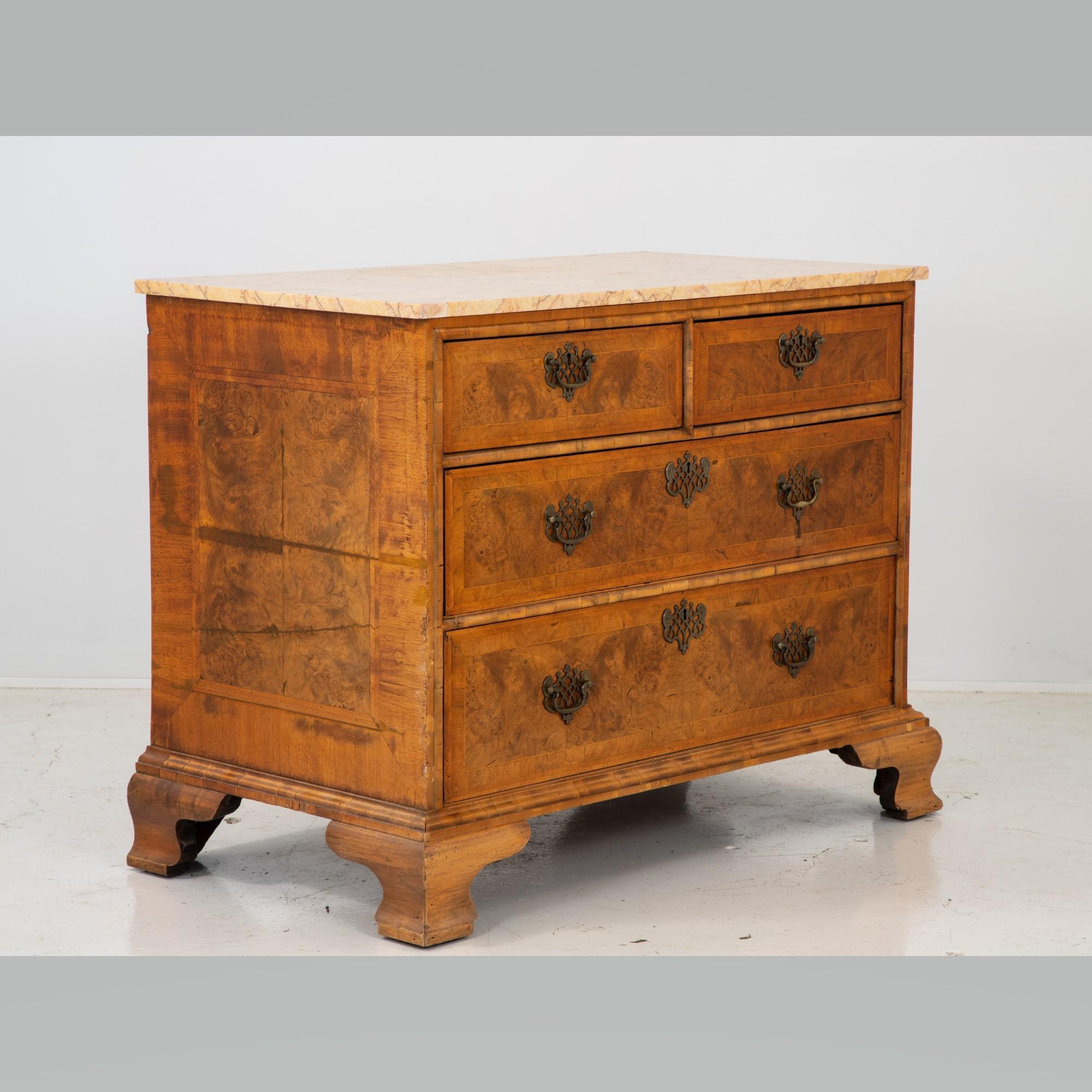 19th Century Burl Wood Chest of Drawers with Marble Top 2