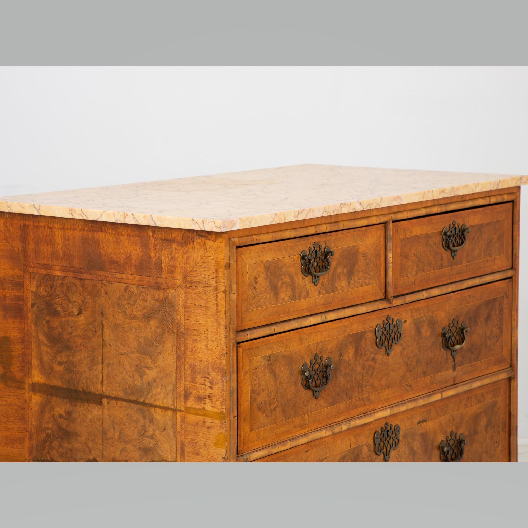 19th Century Burl Wood Chest of Drawers with Marble Top 3