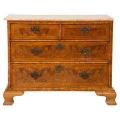 19th Century Burl Wood Chest of Drawers with Marble Top